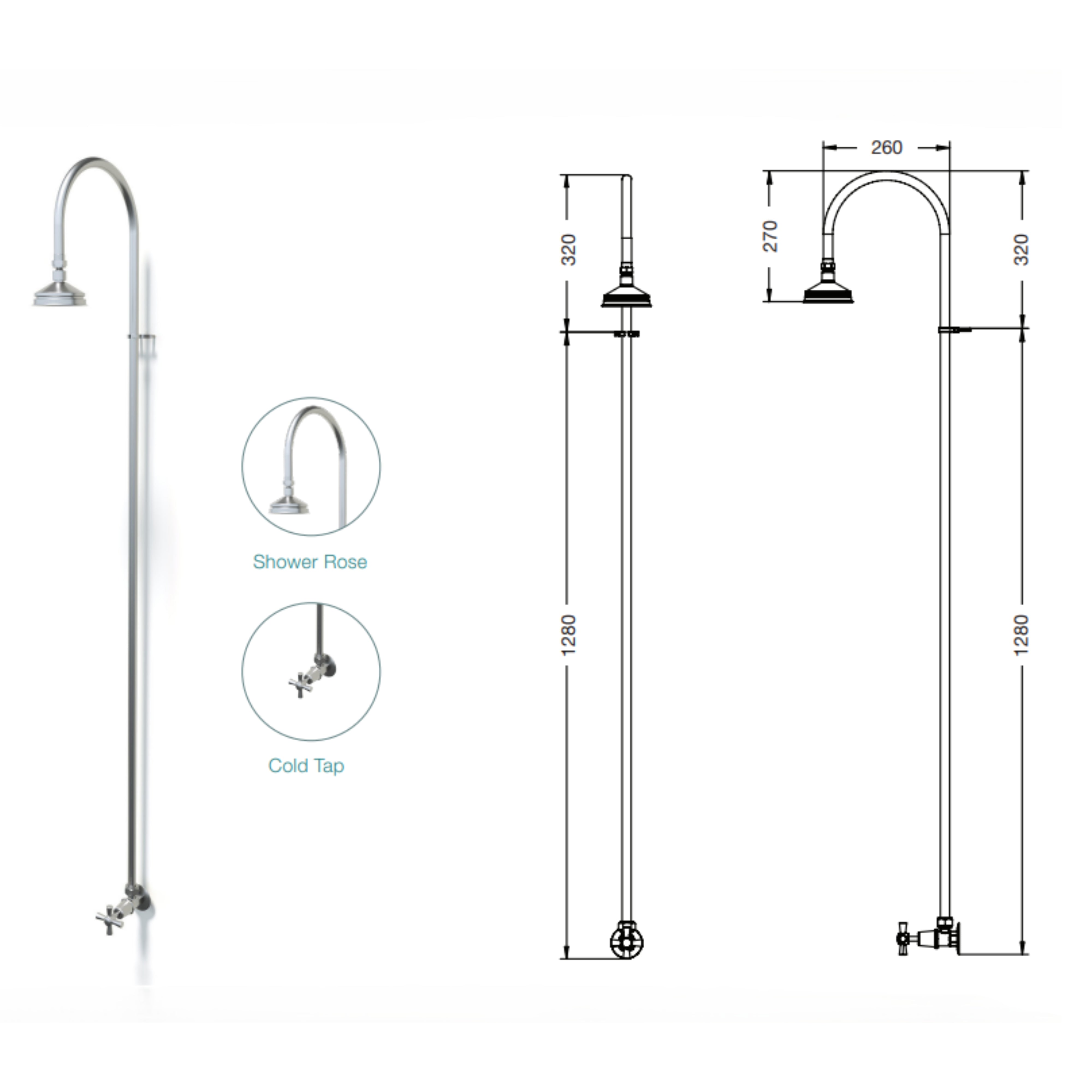 RAINWARE BRIBIE WALL MOUNTED OUTDOOR COLD SHOWER STAINLESS STEEL