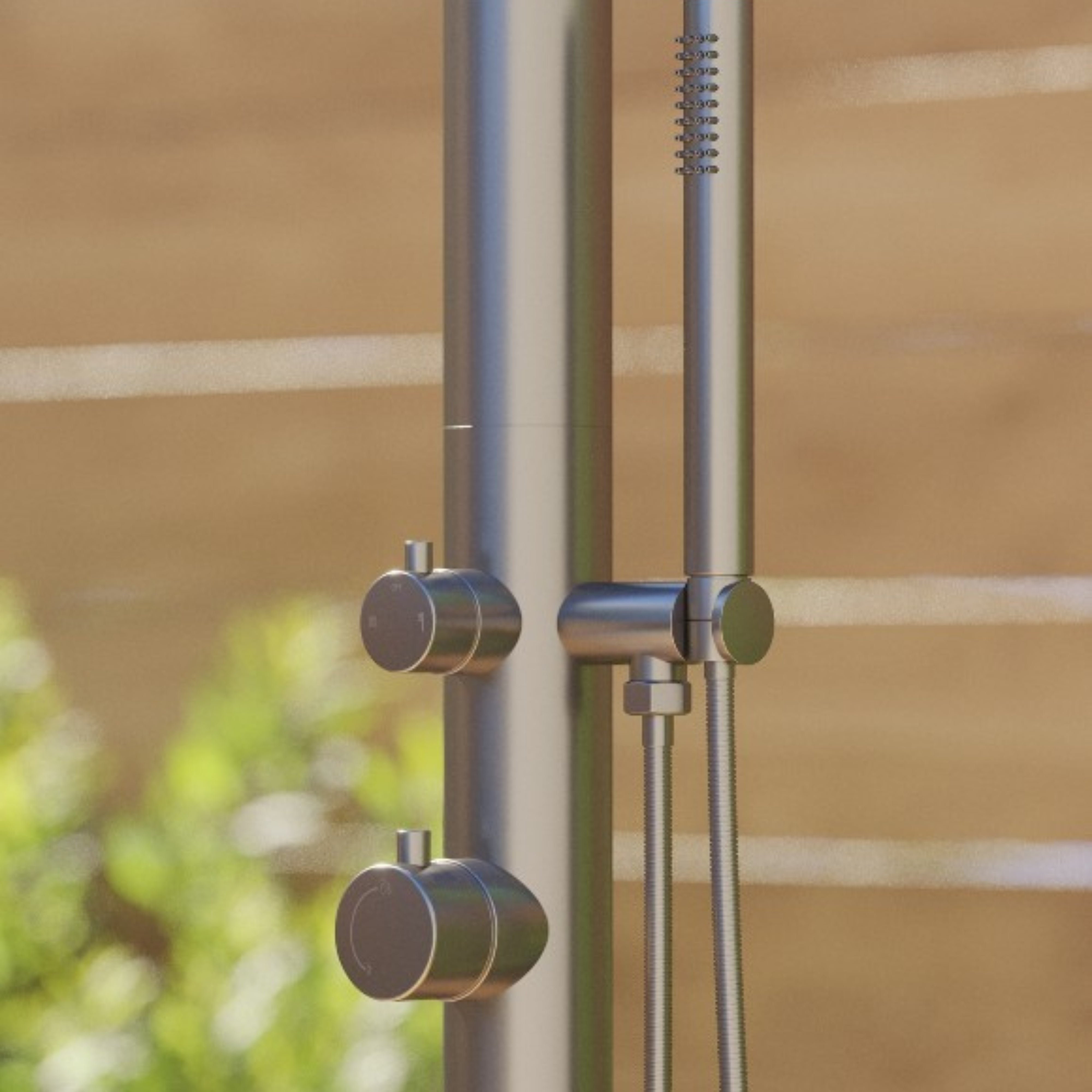 RAINWARE MAROUBRA FREESTANDING OUTDOOR HOT AND COLD SHOWER AND HANDHELD STAINLESS STEEL