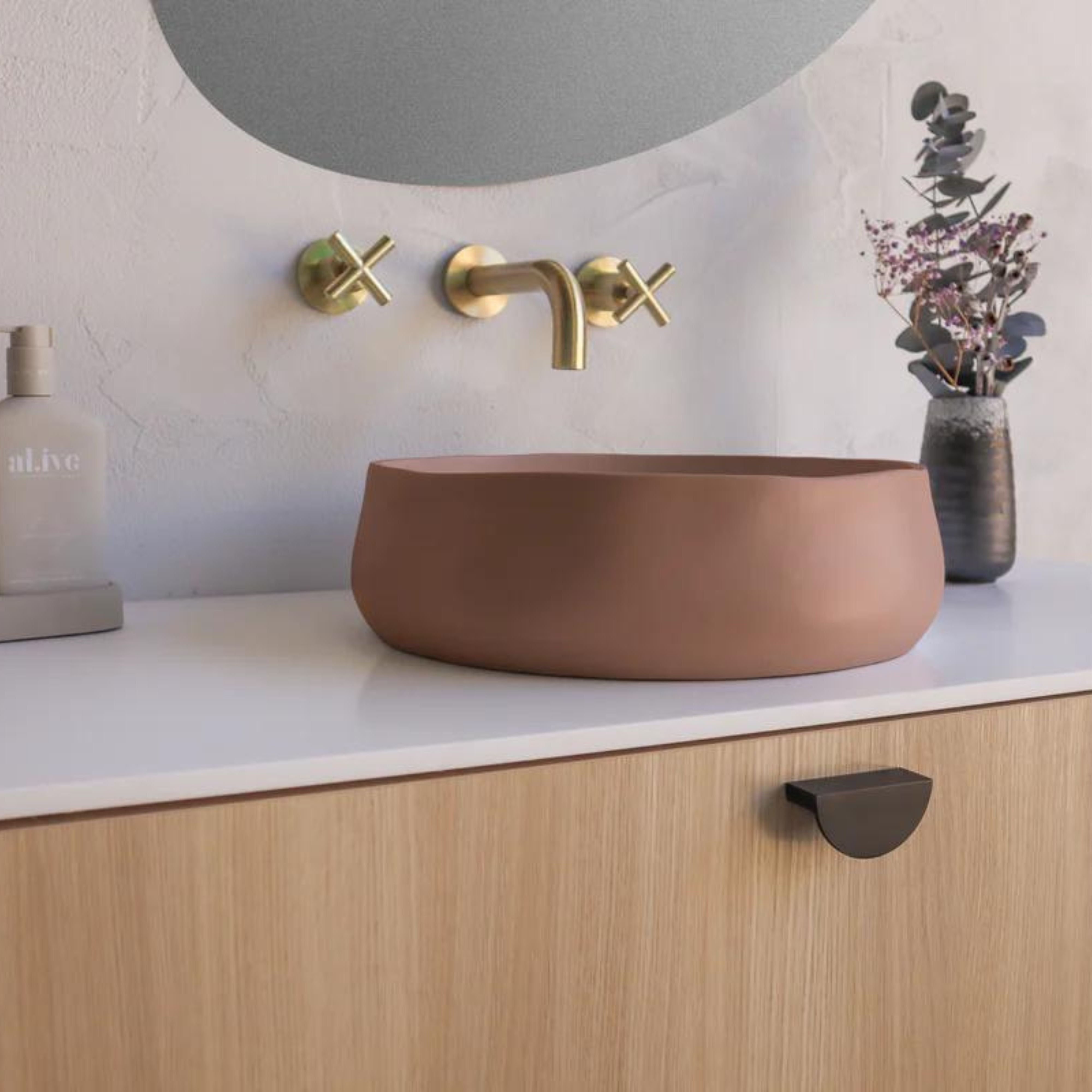 NOOD CO CONSCIOUS RANGE MILL ABOVE COUNTER / WALL HUNG BASIN BLUSH PINK 380MM