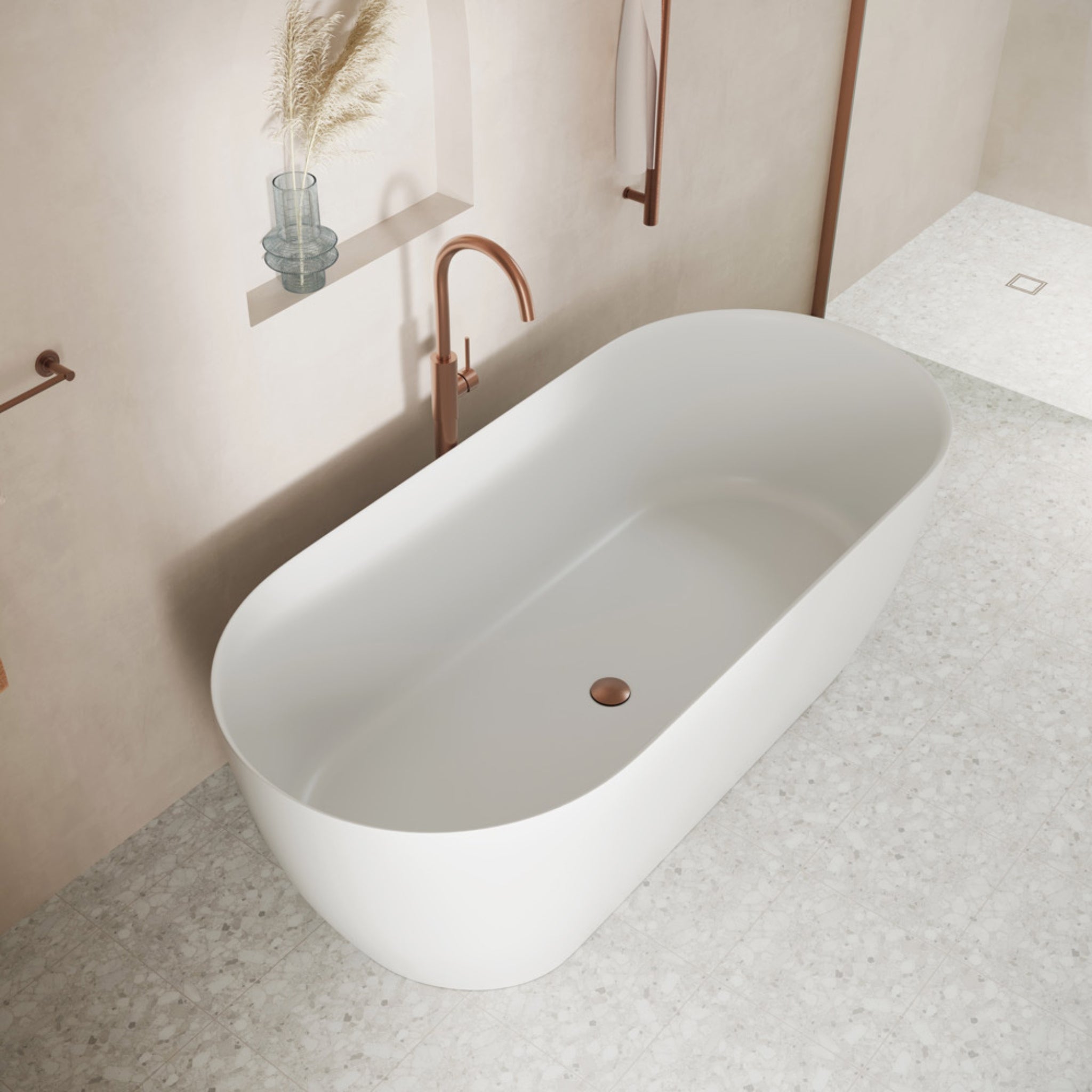 FIENZA KAYA SOLID SURFACE FREESTANDING BATHTUB MATTE WHITE (AVAILABLE IN 1500MM AND 1700MM)