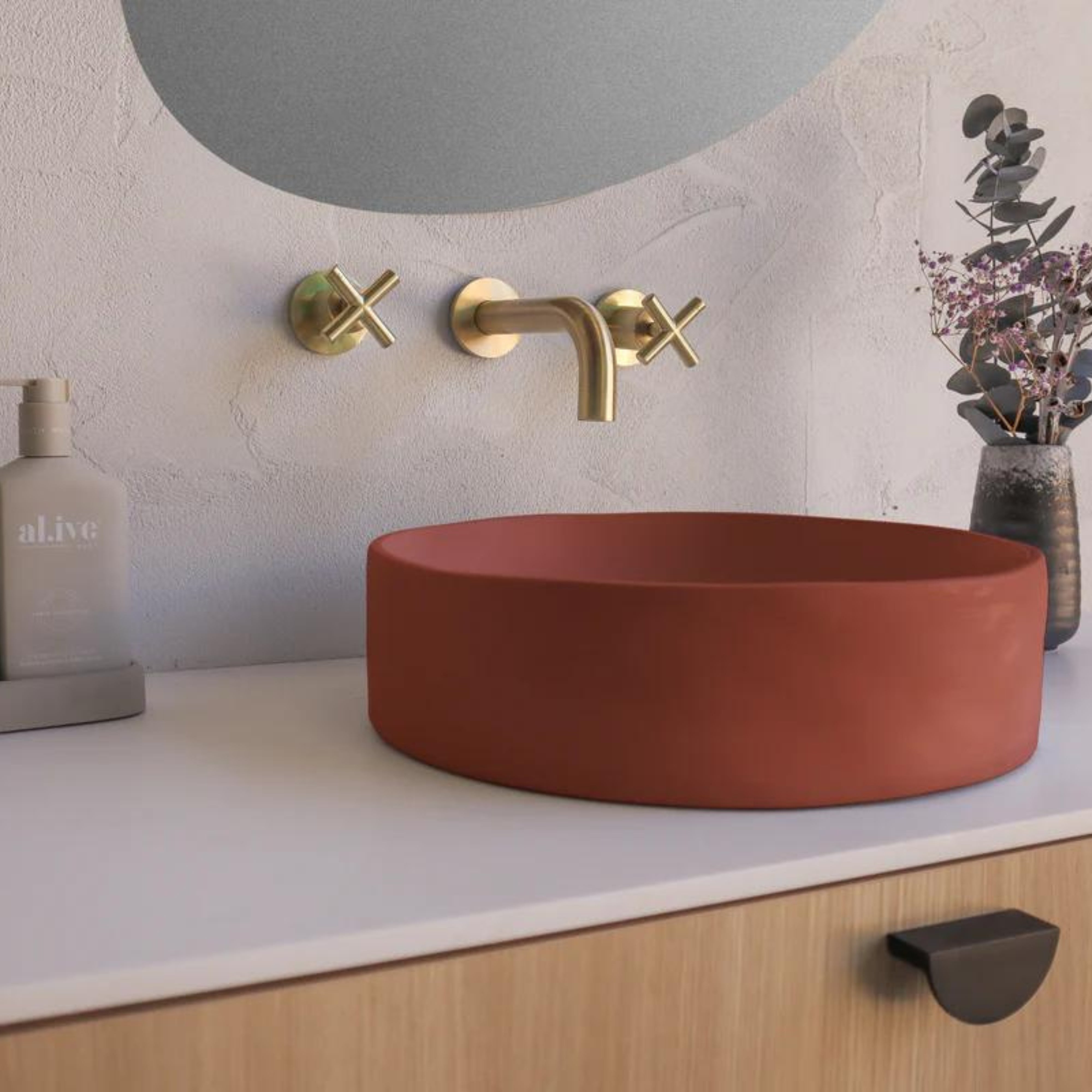 NOOD CO CONSCIOUS RANGE SLIP ABOVE COUNTER / WALL HUNG BASIN MUSK 380MM