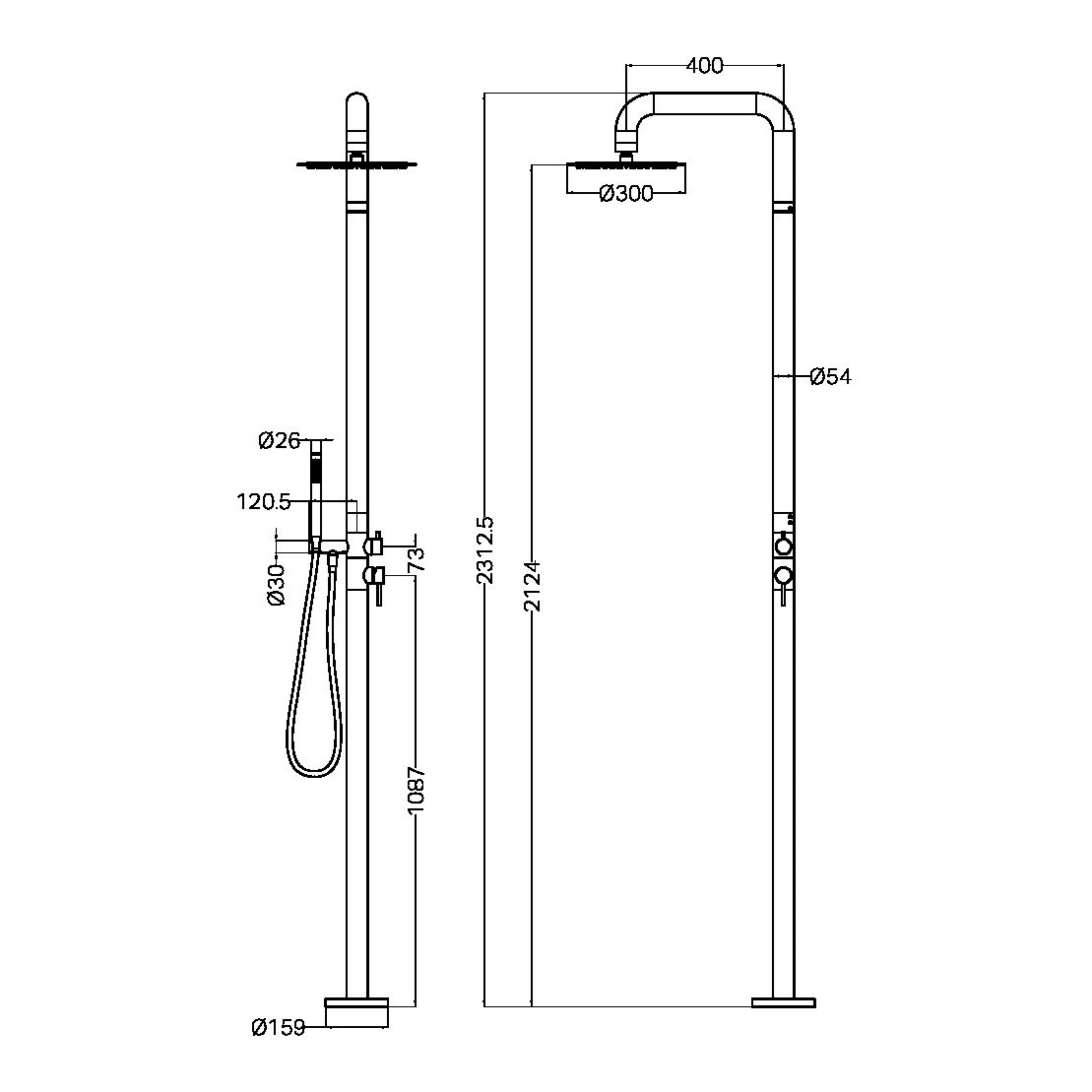 NERO ZEN OUTDOOR FREESTANDING SHOWER COLUMN GRAPHITE