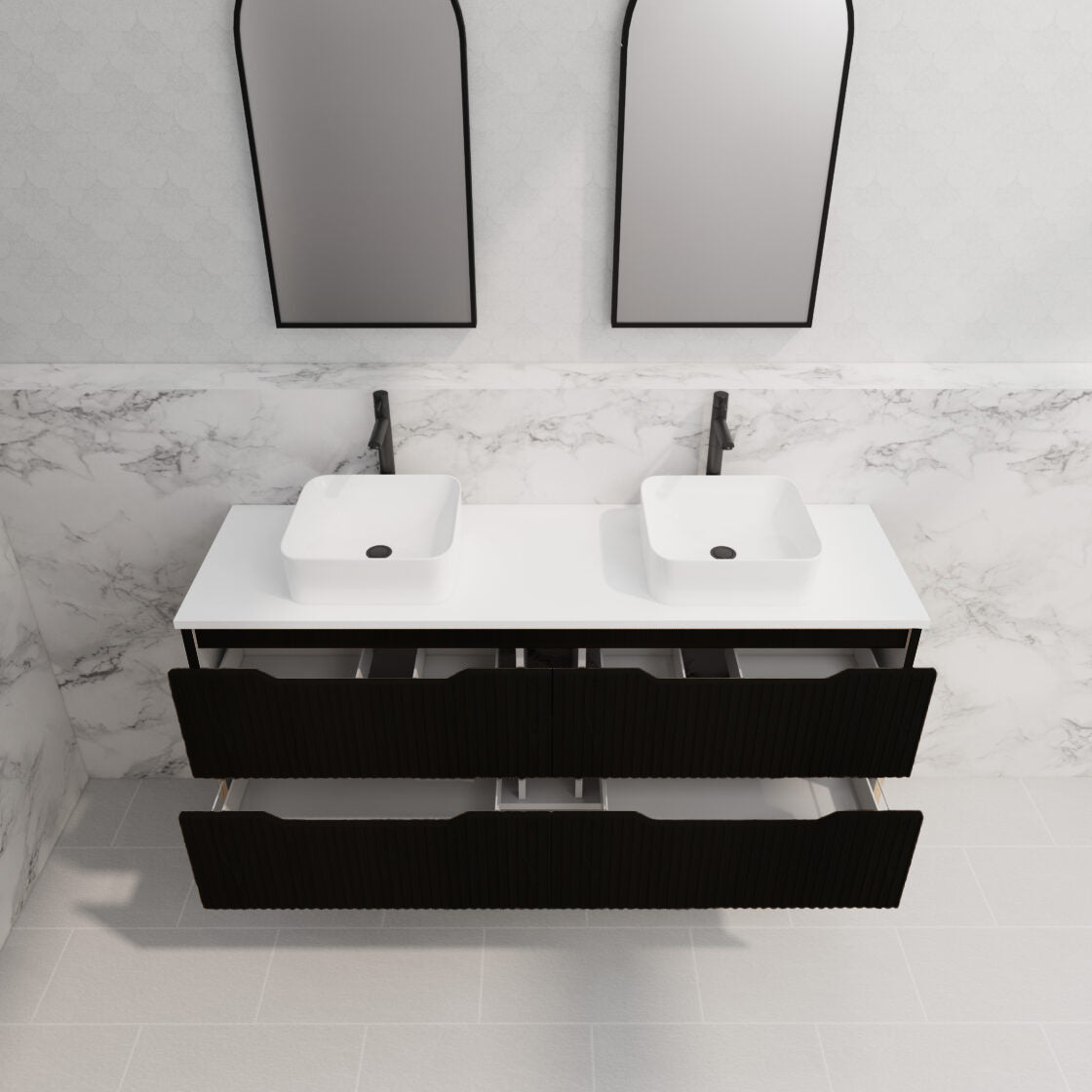 RIVA BALI MATTE BLACK 1500MM DOUBLE BOWL FLOOR STANDING VANITY