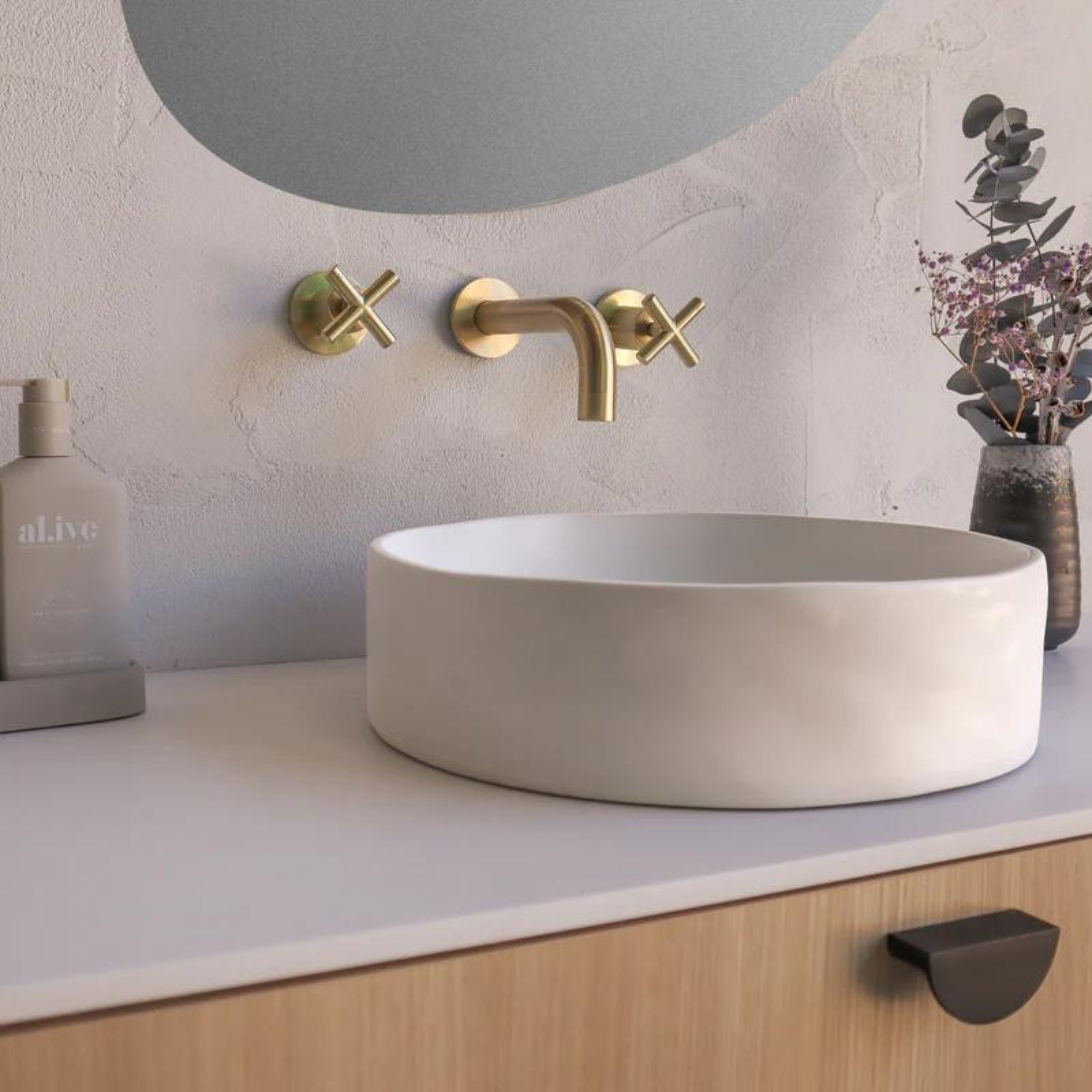 NOOD CO CONSCIOUS RANGE SLIP ABOVE COUNTER / WALL HUNG BASIN IVORY 380MM