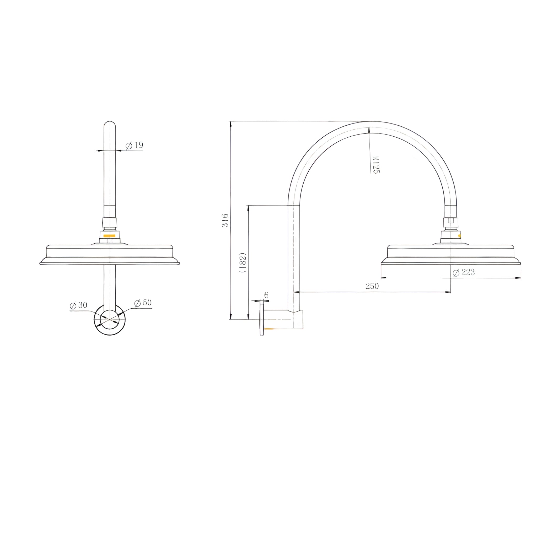 MODERN NATIONAL MONTPELLIER SHOWER ARM WITH HEAD 316MM BRUSHED NICKEL