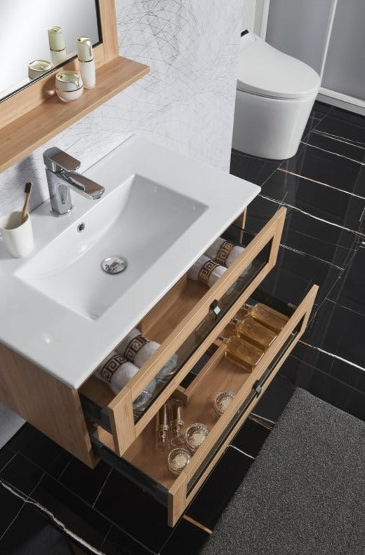 BEL BAGNO MANHATTAN WHITE OAK II 800MM SINGLE BOWL WALL HUNG VANITY AND BASIN