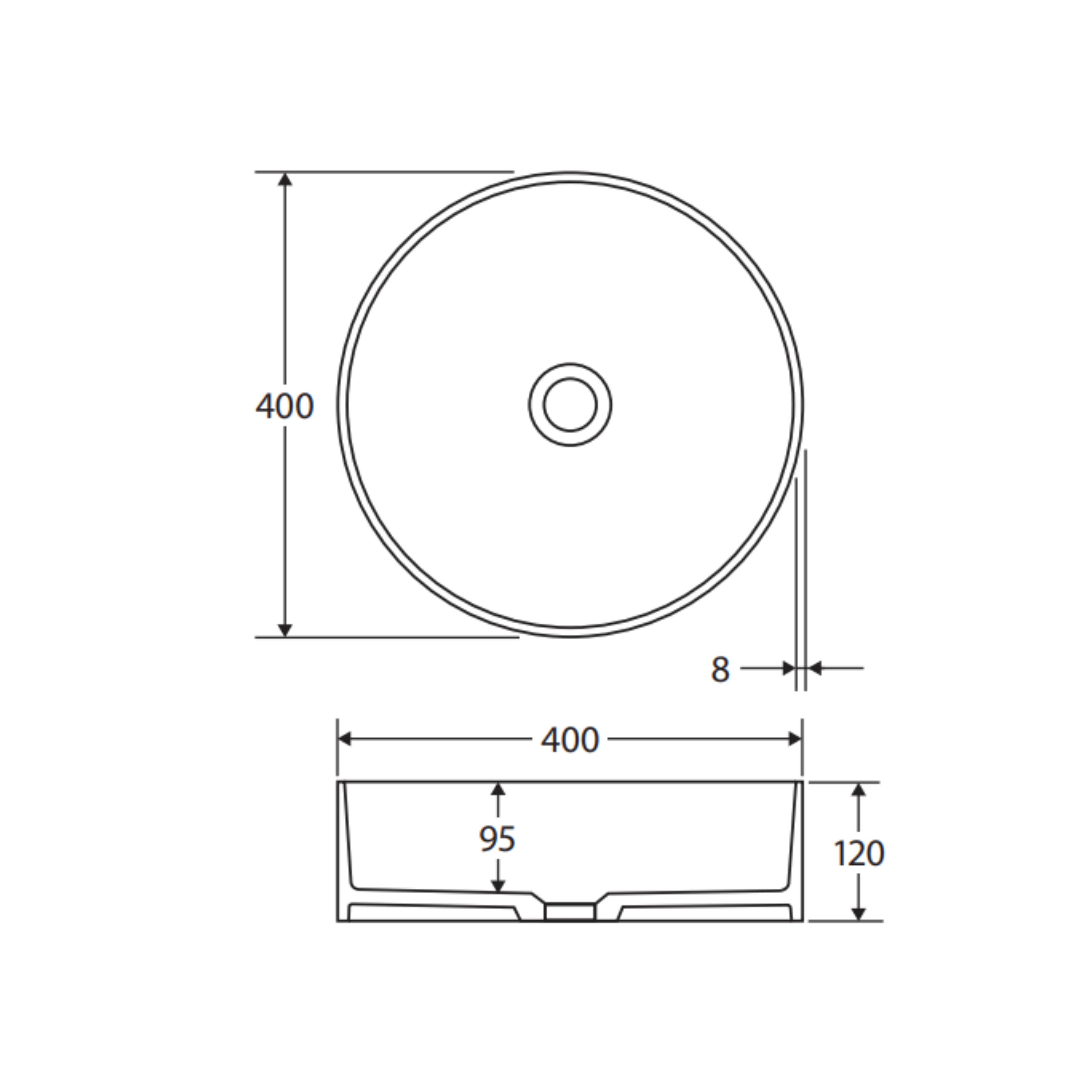 FIENZA MINKA SOLID SURFACE ABOVE COUNTER BASIN MATTE WHITE 400MM