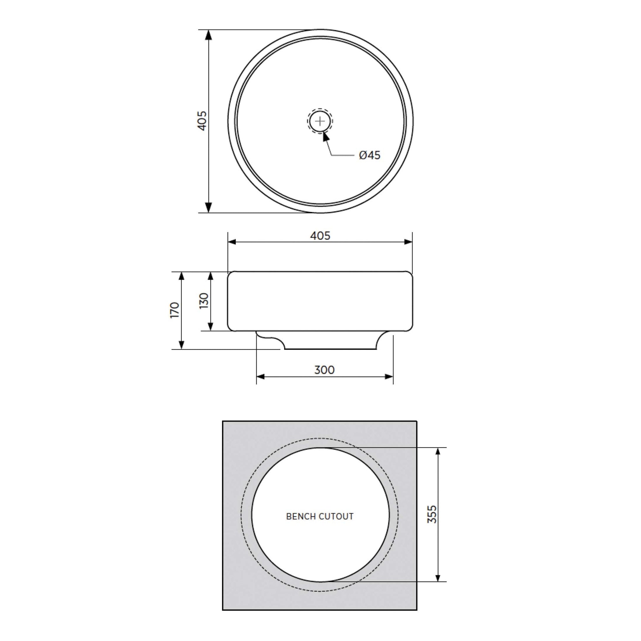 SEIMA SYROS 012 ABOVE COUNTER BASIN WITH OVERFLOW GLOSS WHITE 405MM