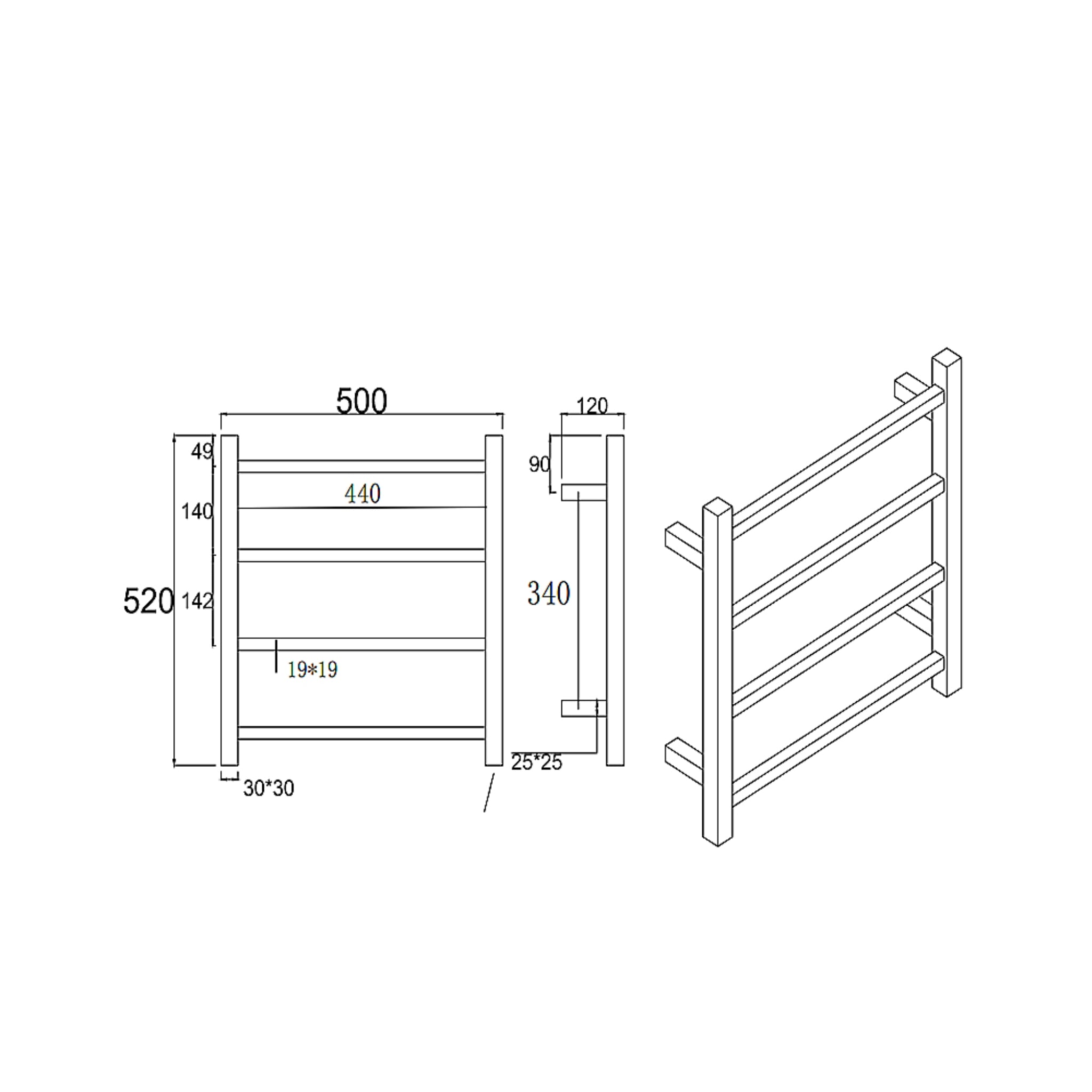 AQUAPERLA 4-BAR HEATED TOWEL RAIL CHROME 520MM