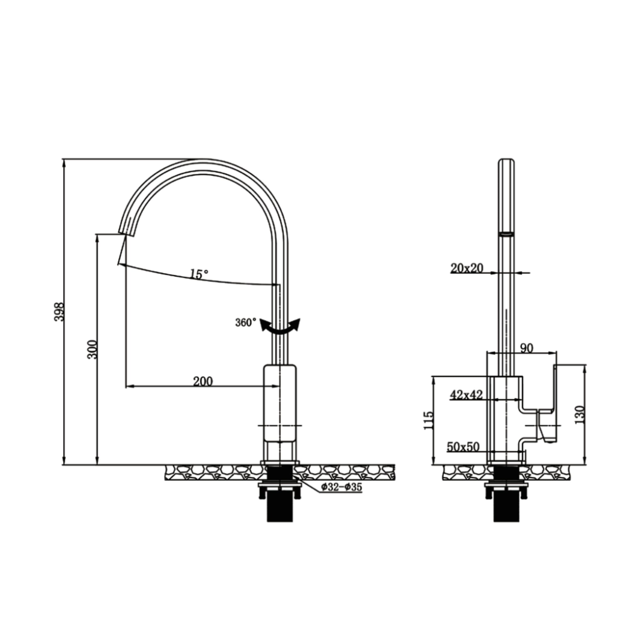 AQUAPERLA IVANO KITCHEN MIXER 398MM MATTE BLACK