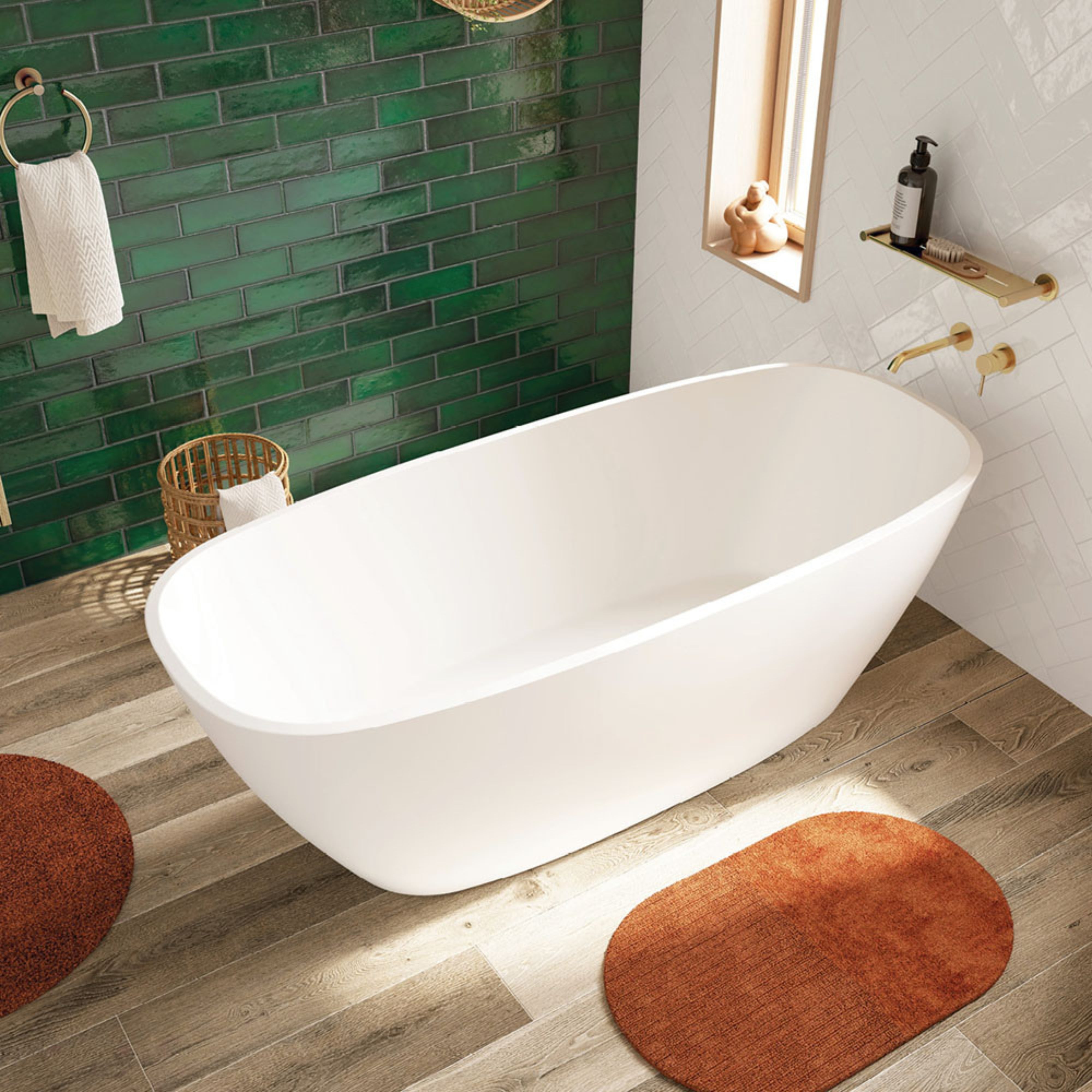 FIENZA MARISSA SOLID SURFACE FREESTANDING BATHTUB MATTE WHITE 1700MM