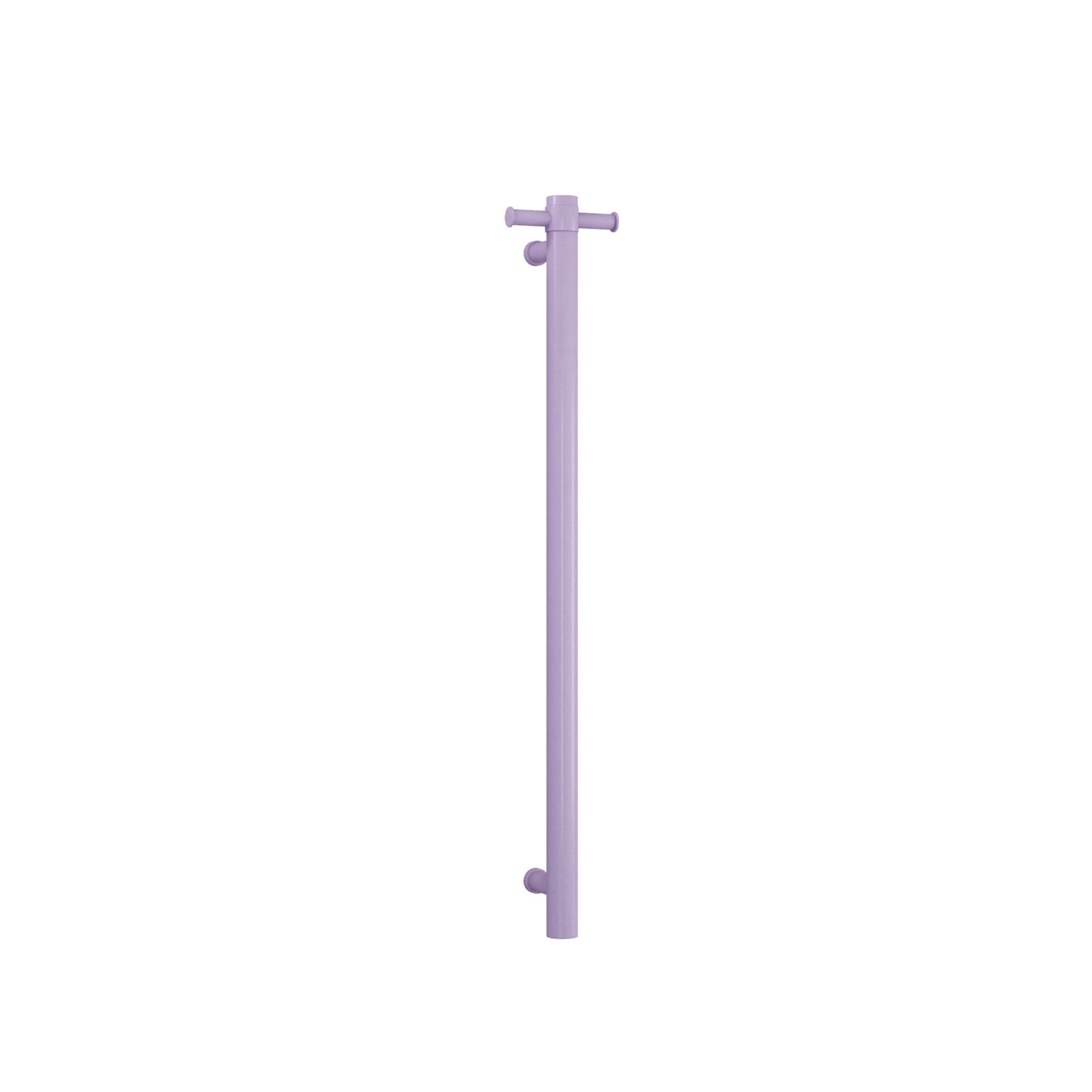 THERMOGROUP ROUND VERTICAL HEATED SINGLE TOWEL RAIL LILAC SATIN PASTEL 900MM