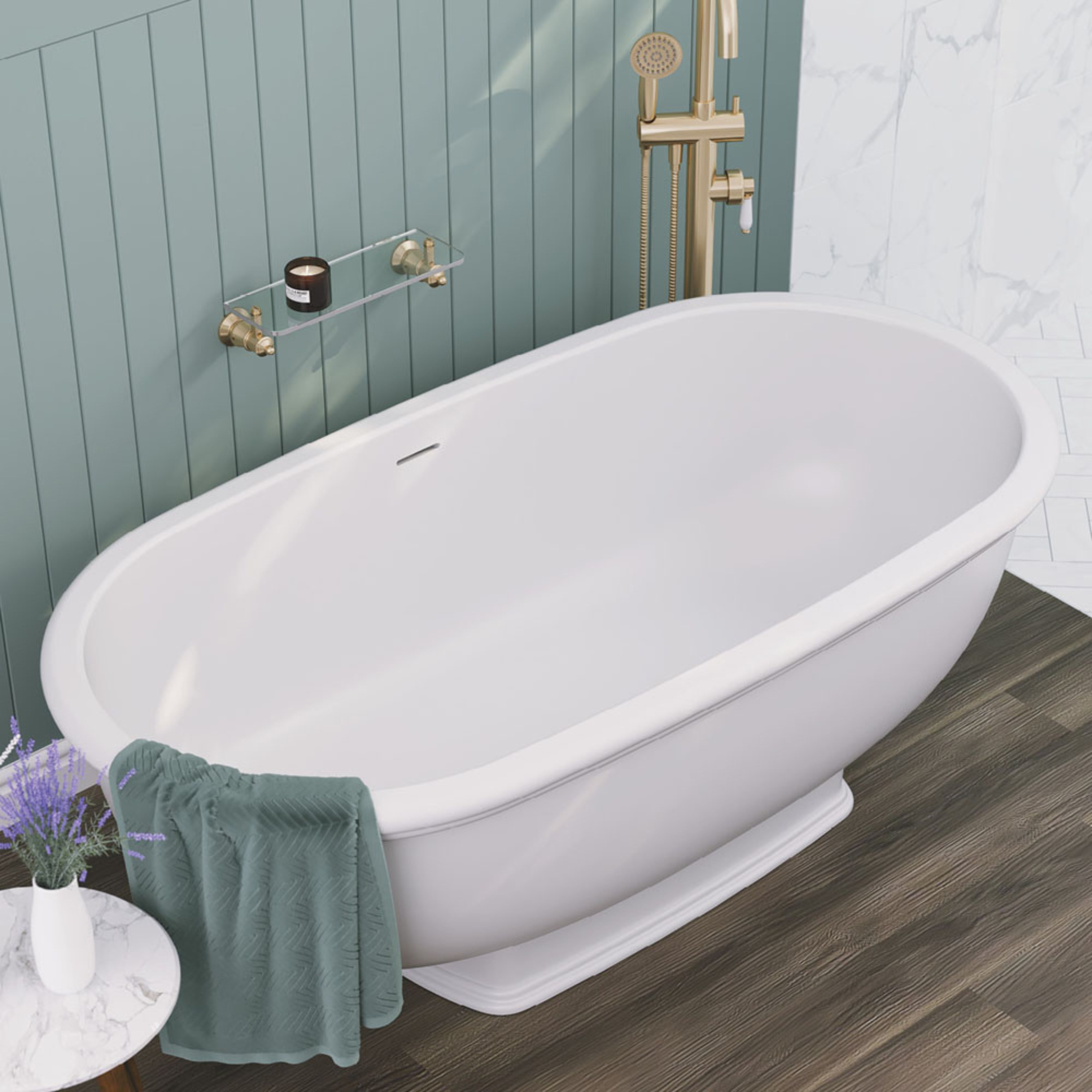 FIENZA RAK WASHINGTON SOLID SURFACE FREESTANDING BATHTUB MATTE WHITE 1560MM