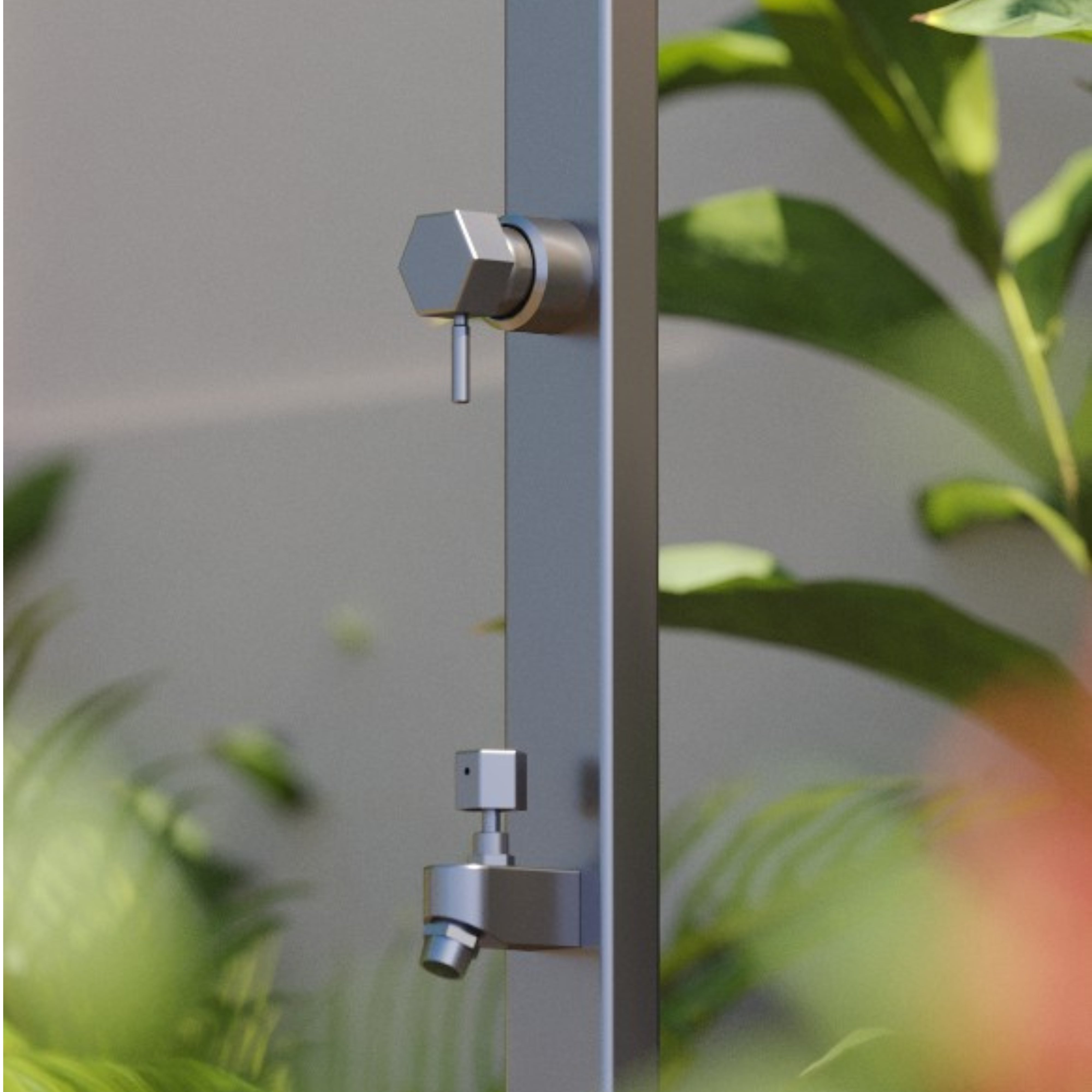 RAINWARE SUNCOAST PREMIUM FREESTANDING OUTDOOR HOT AND COLD SHOWER AND COLD FOOTWASH STAINLESS STEEL