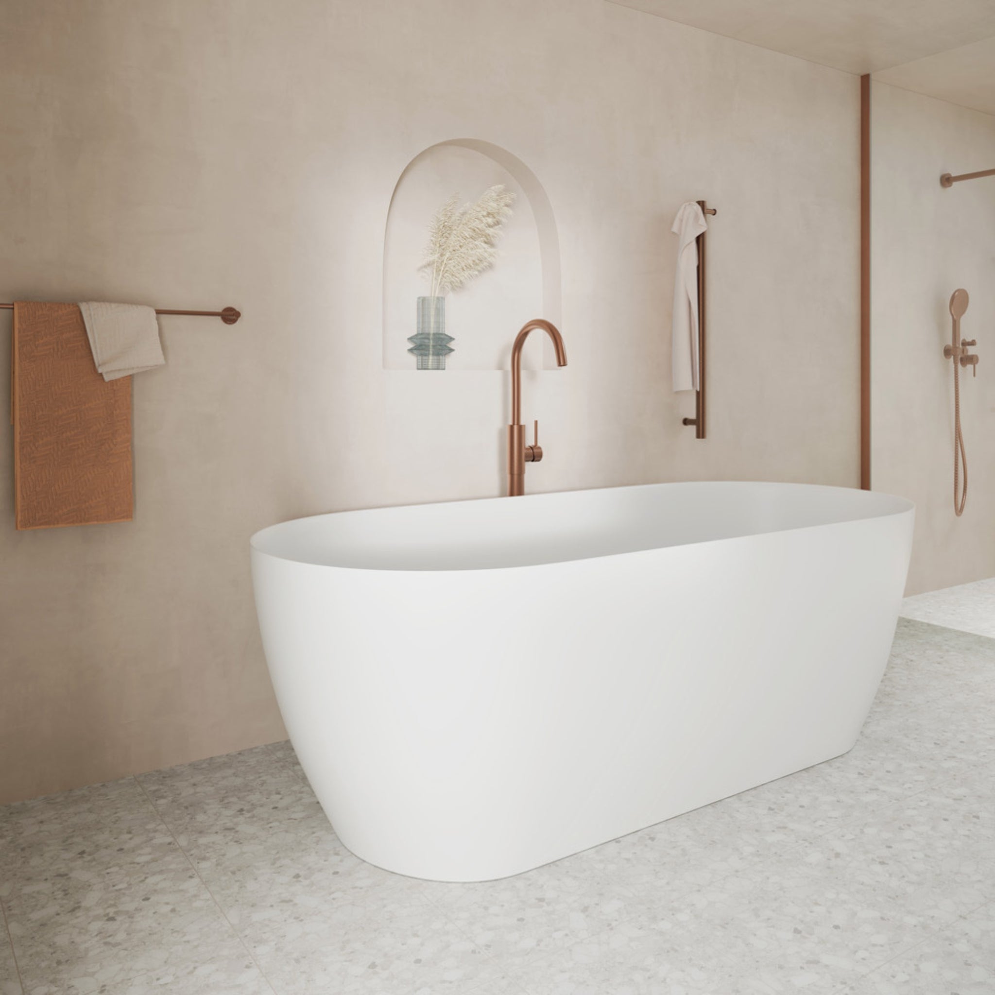 FIENZA KAYA SOLID SURFACE FREESTANDING BATHTUB MATTE WHITE (AVAILABLE IN 1500MM AND 1700MM)