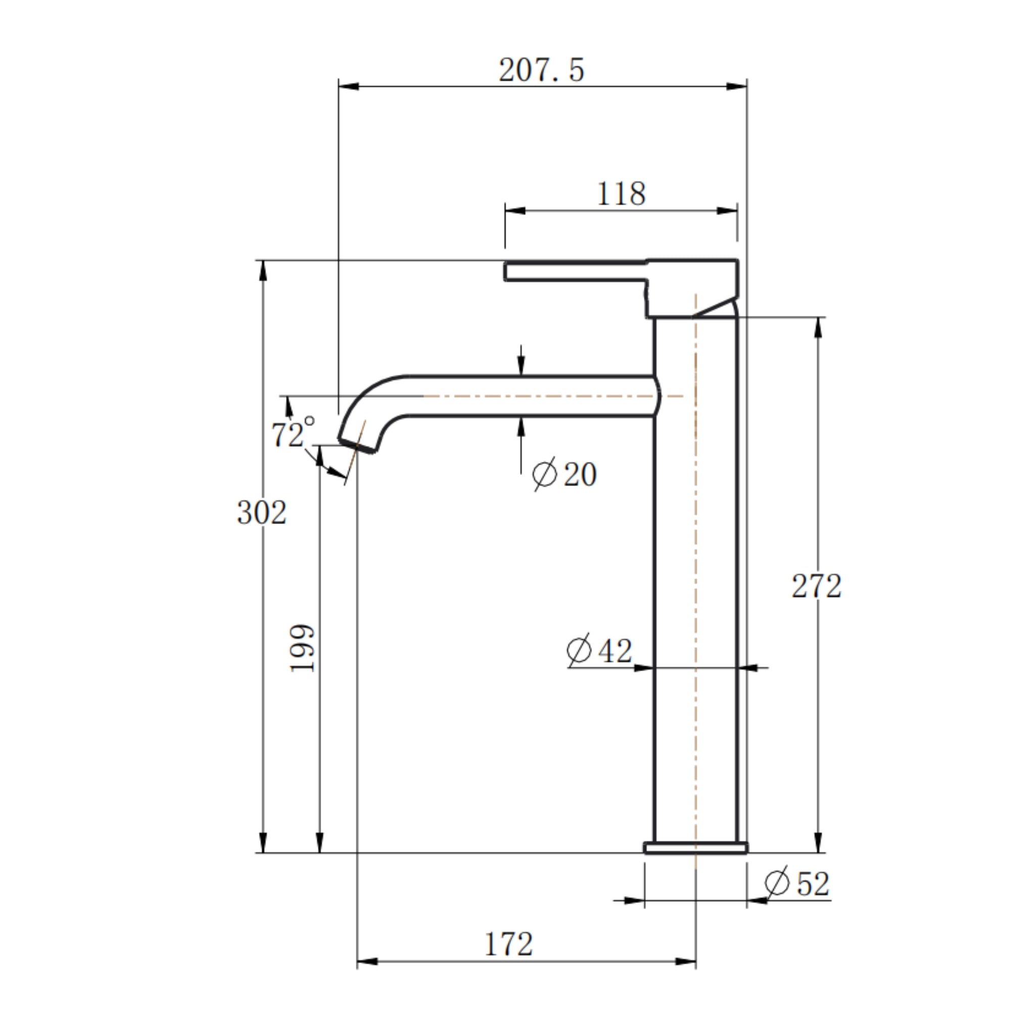 AQUAPERLA LUCID PIN TALL BASIN MIXER 302MM BRUSHED NICKEL