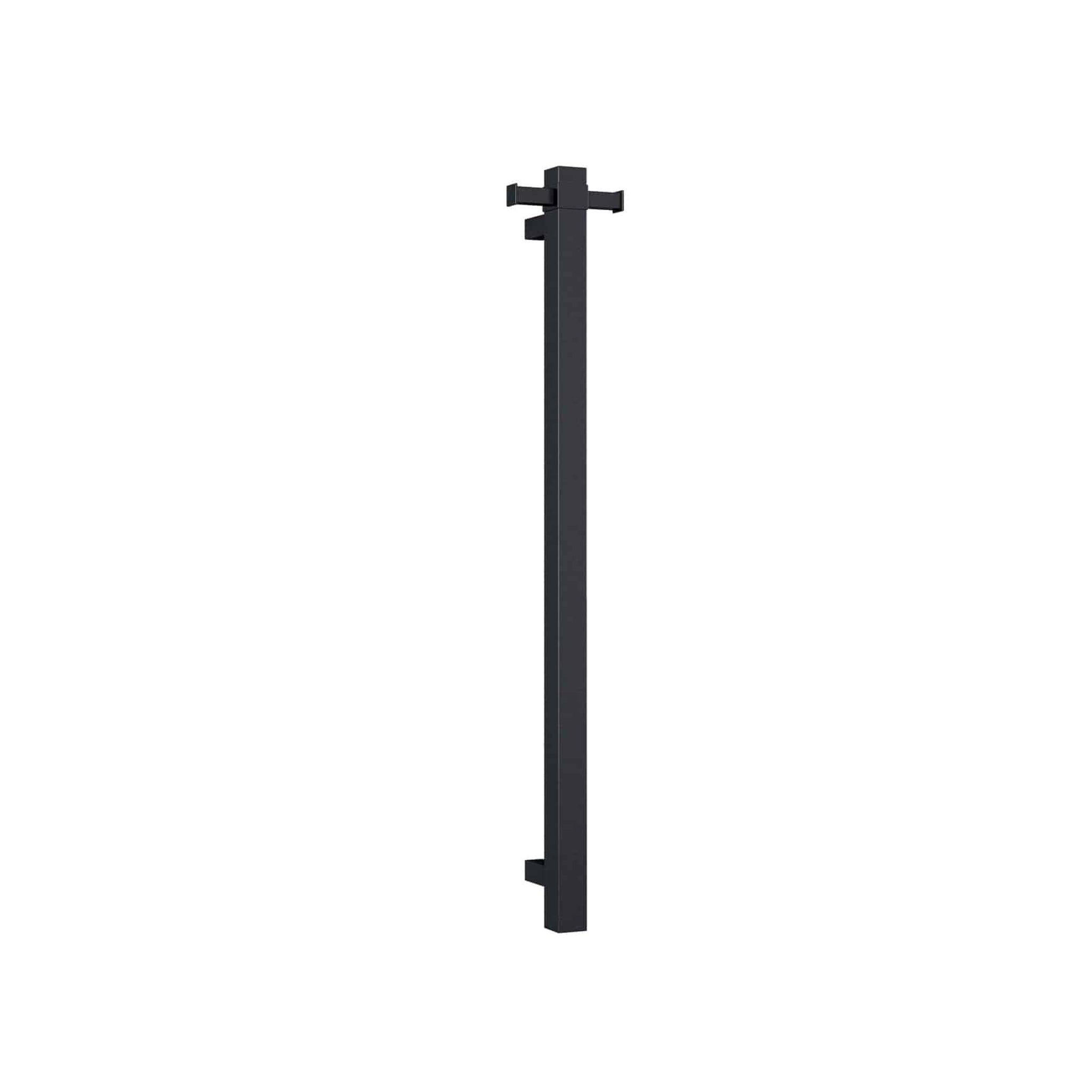 THERMOGROUP SQUARE VERTICAL HEATED SINGLE TOWEL RAIL MATTE BLACK 900MM