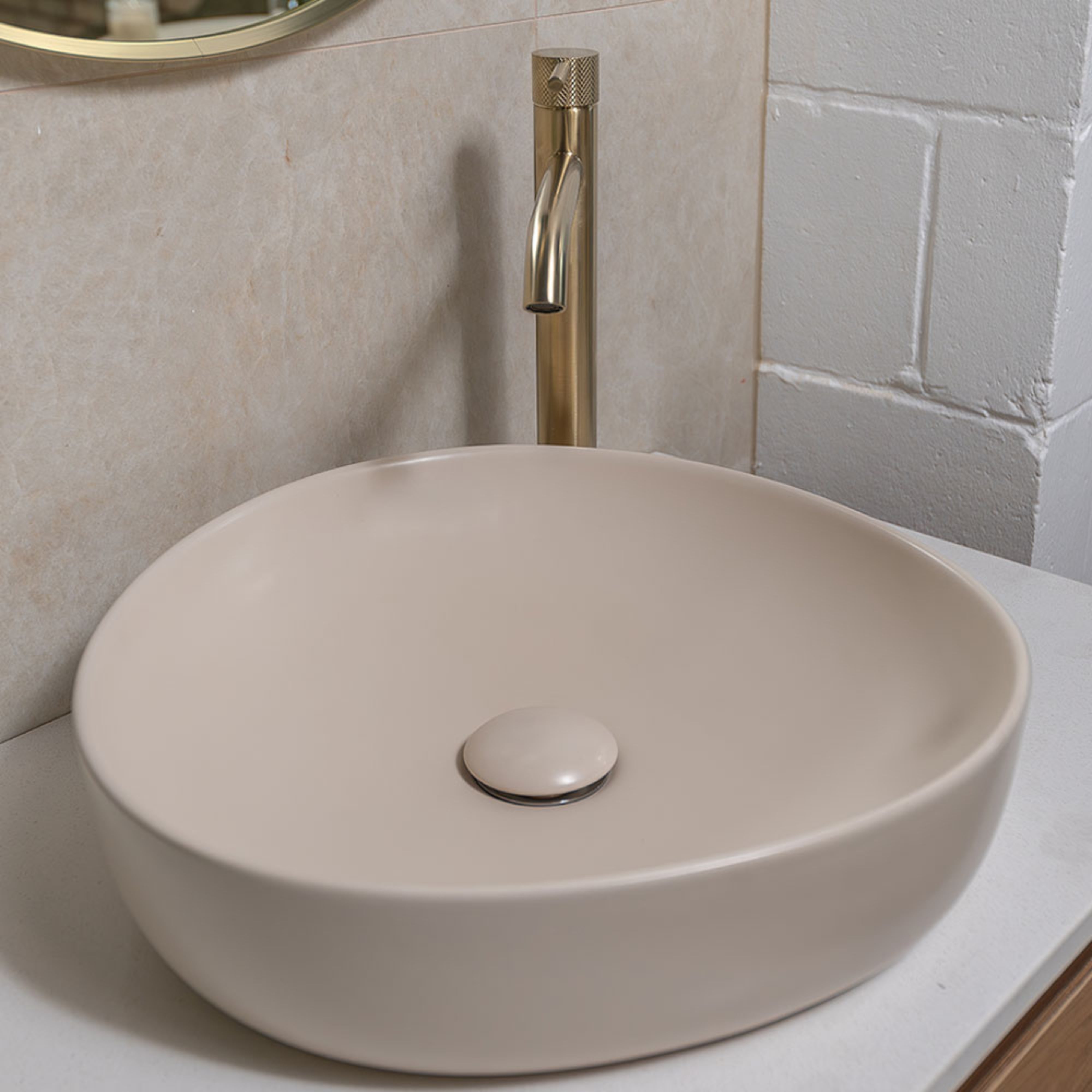 FIENZA PEBBLE ABOVE COUNTER BASIN MATTE KHAKI 400MM