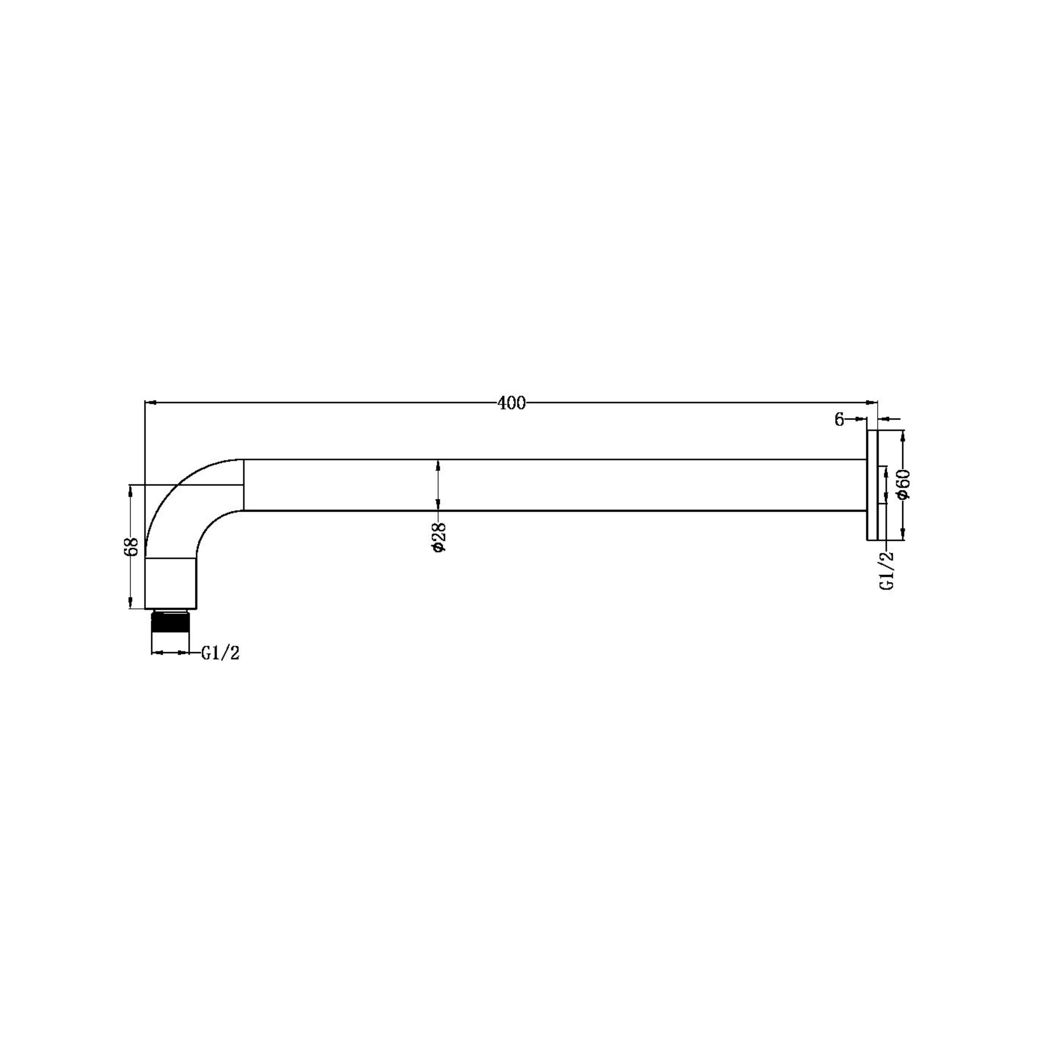 NERO ZEN ROUND SHOWER ARM 400MM BRUSHED NICKEL