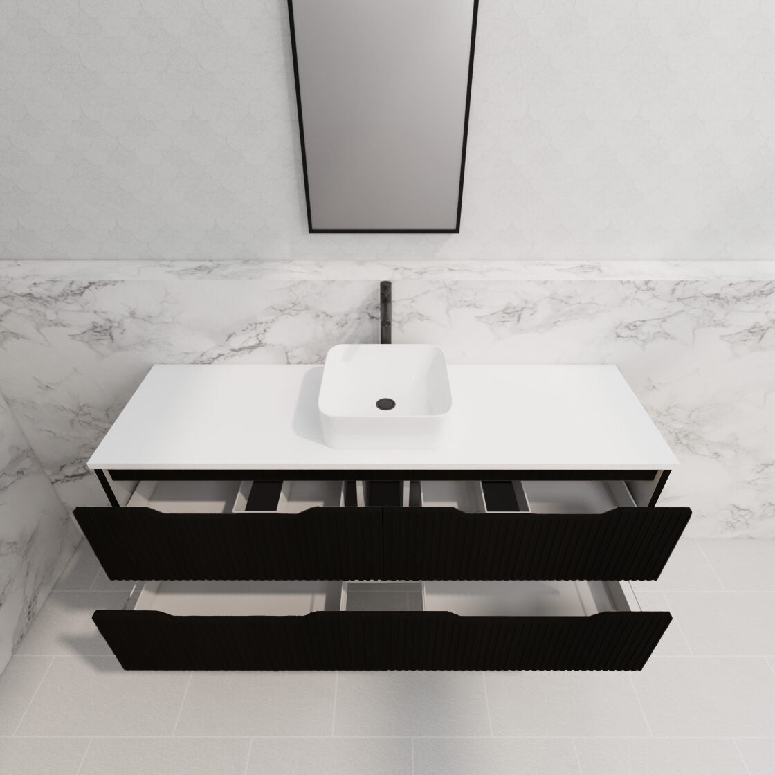 RIVA BALI MATTE BLACK 1500MM SINGLE BOWL FLOOR STANDING VANITY