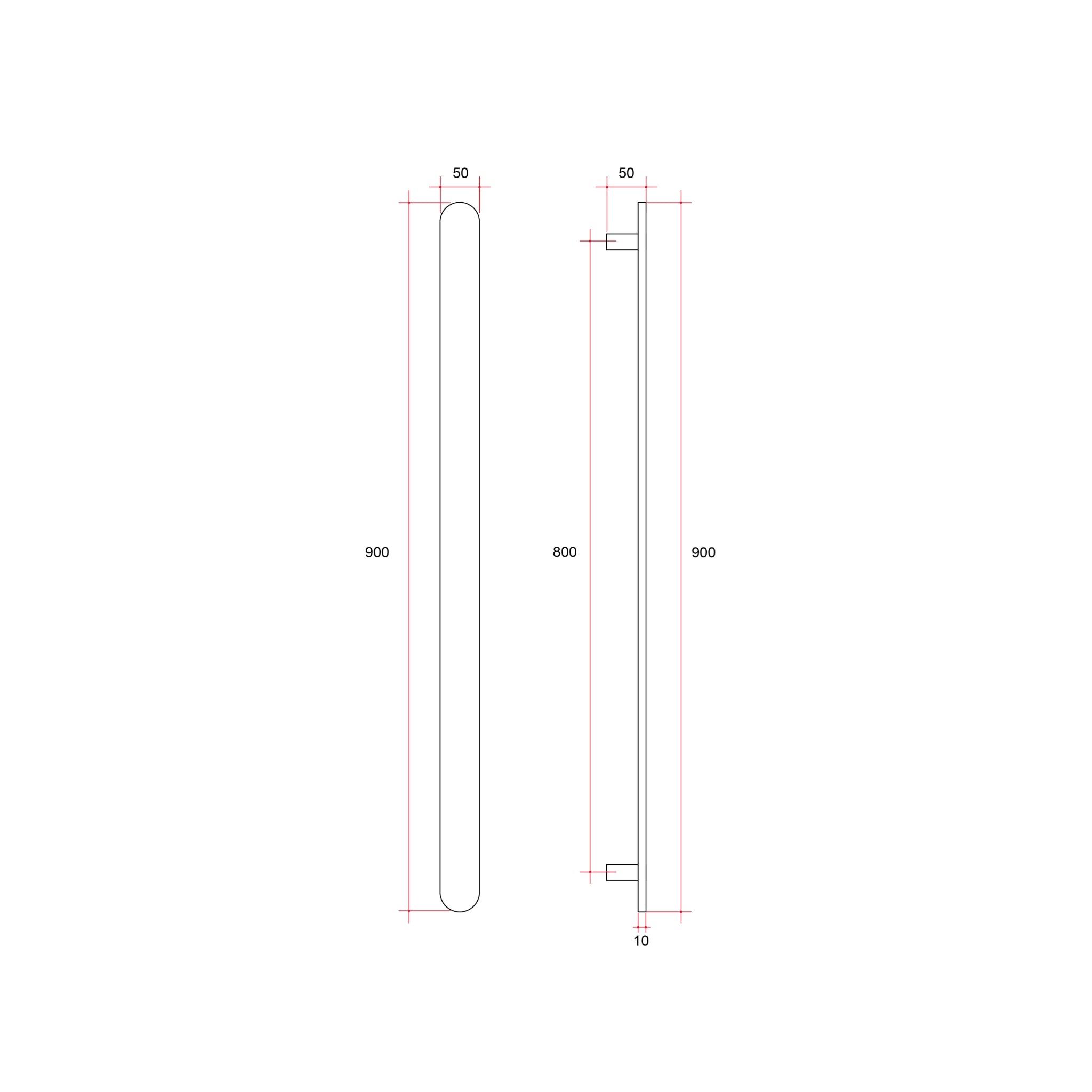 THERMOGROUP FLAT PILL VERTICAL HEATED SINGLE TOWEL RAIL BRUSHED NICKEL 900MM