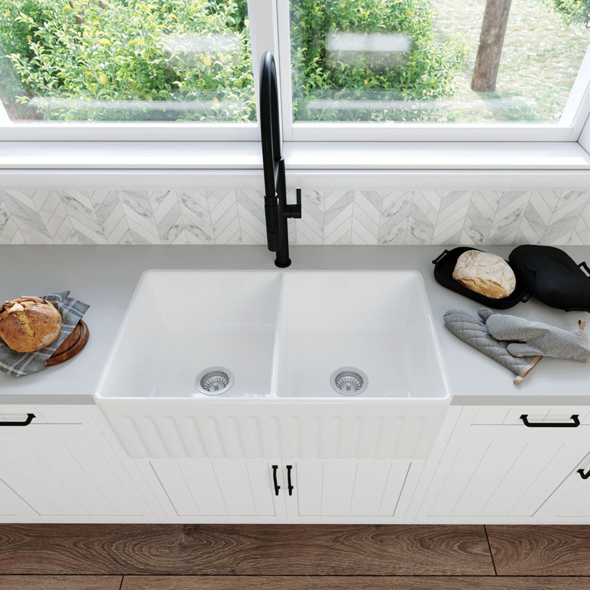 FIENZA CHARLTON DOUBLE BOWL BUTLER SINK GLOSS WHITE 835MM