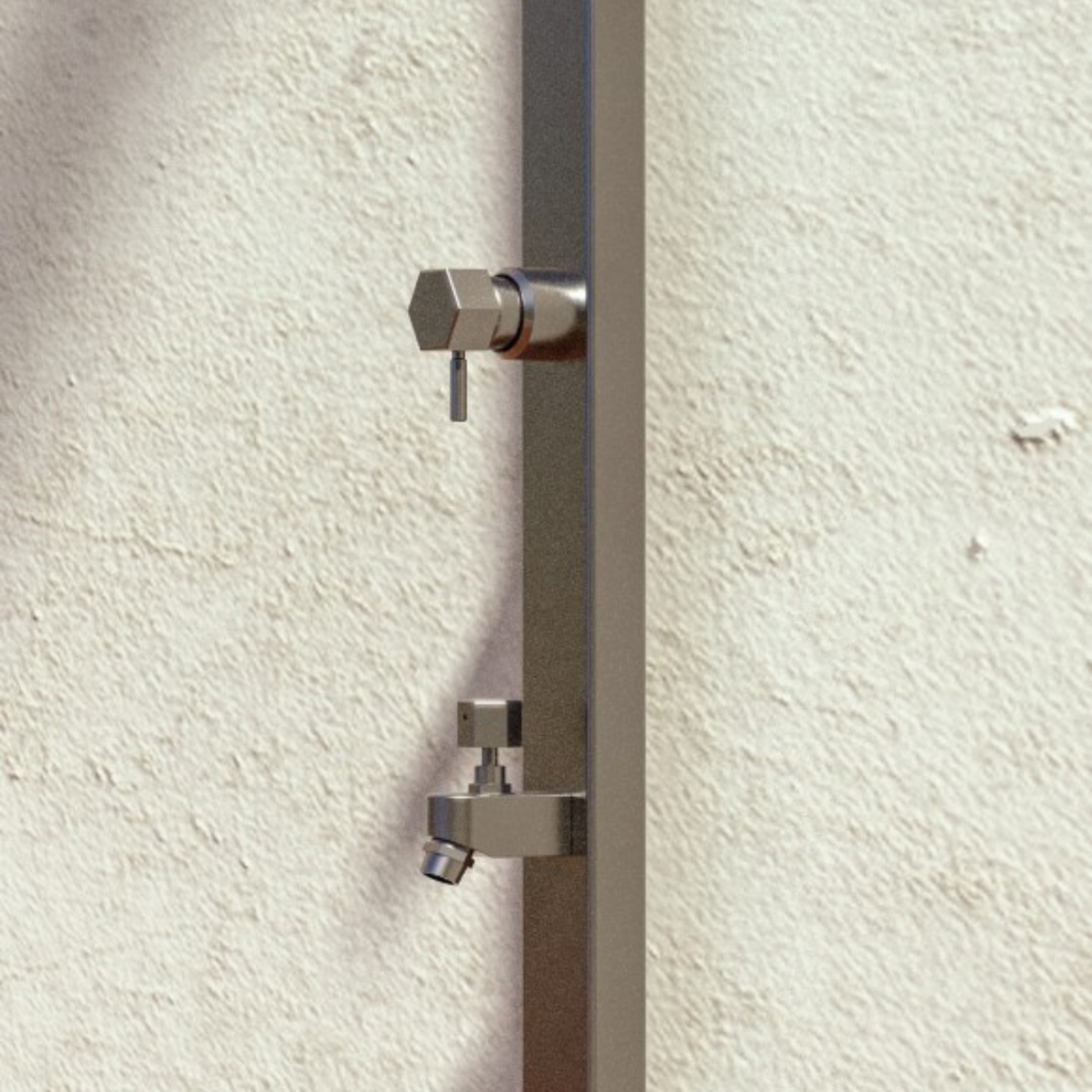 RAINWARE SUNCOAST WALL MOUNTED OUTDOOR HOT AND COLD SHOWER AND COLD FOOTWASH STAINLESS STEEL