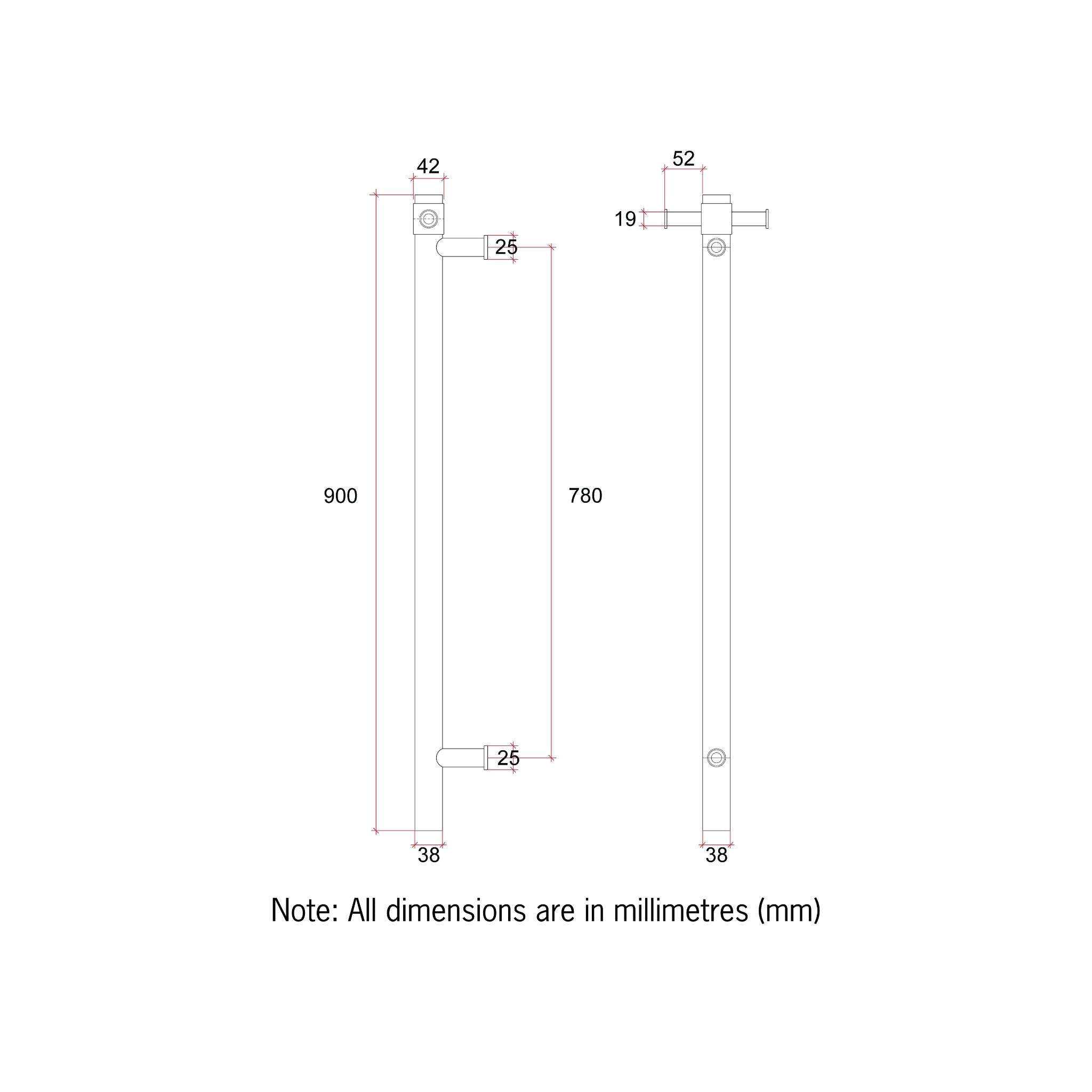 THERMOGROUP ROUND VERTICAL HEATED SINGLE TOWEL RAIL BRUSHED BRONZE 900MM