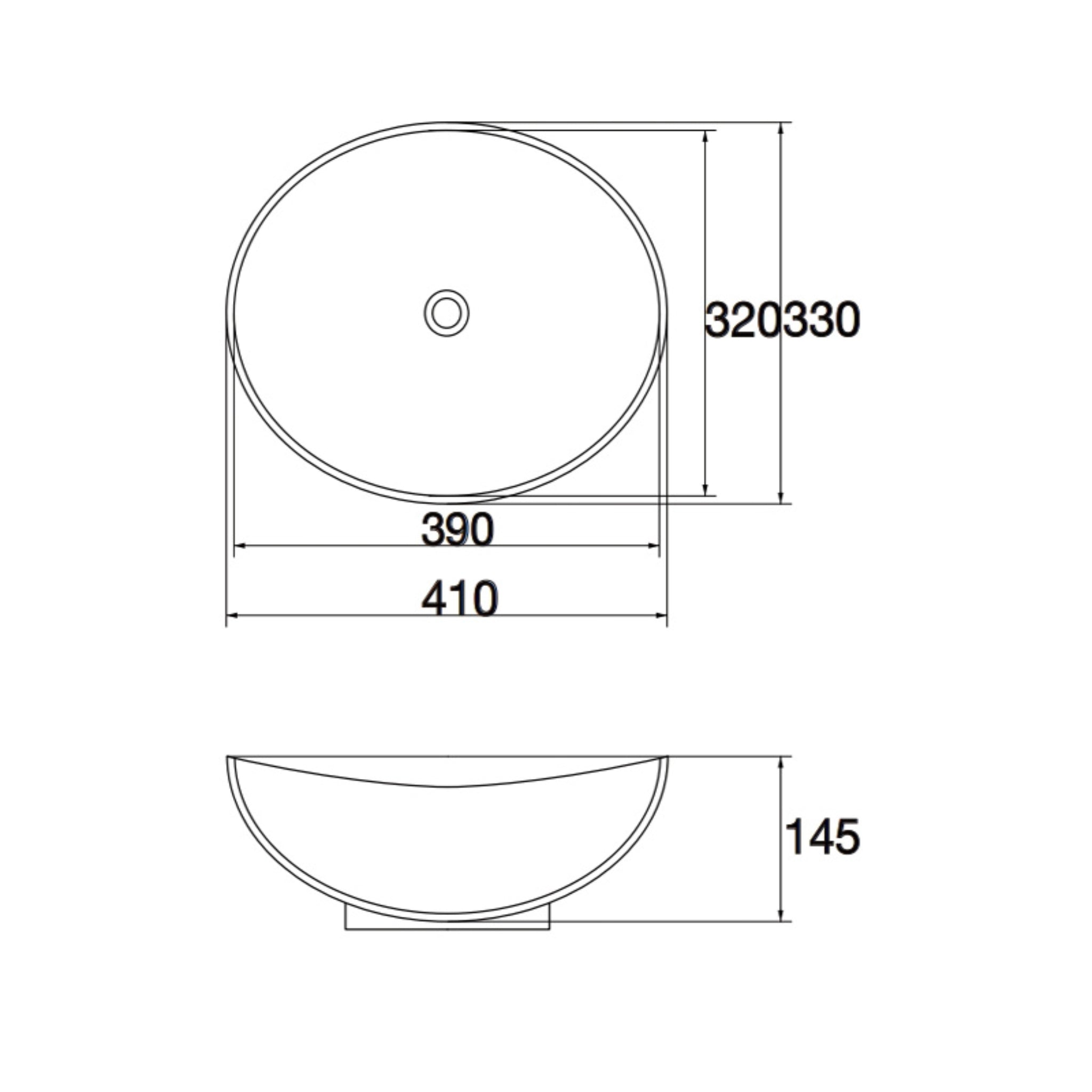 AQUAPERLA CERAMIC OVAL ABOVE COUNTER BASIN GLOSS WHITE 405MM