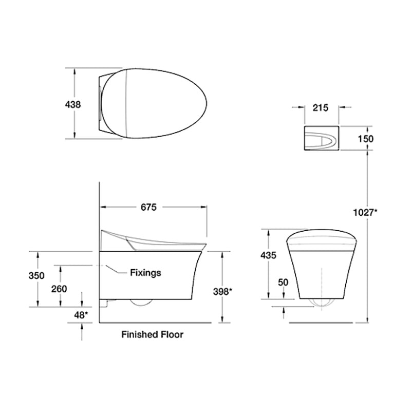 KOHLER VEIL INTELLIGENT RIMLESS WALL HUNG TOILET W/ REMOTE WASHLET ELONGATED GLOSS WHITE