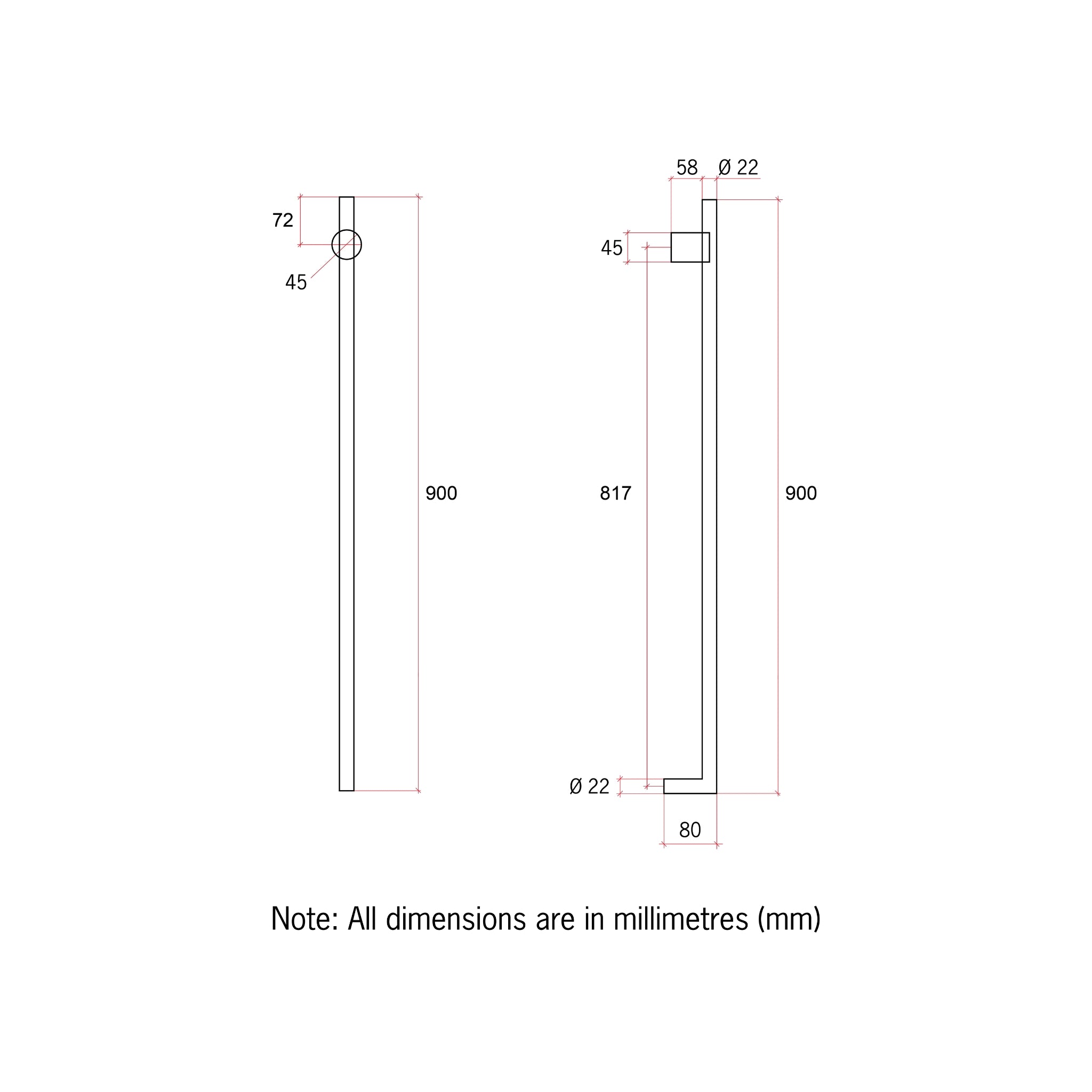 THERMOGROUP SLIMLINE ROUND VERTICAL HEATED SINGLE TOWEL RAIL POLISHED STAINLESS STEEL 900MM