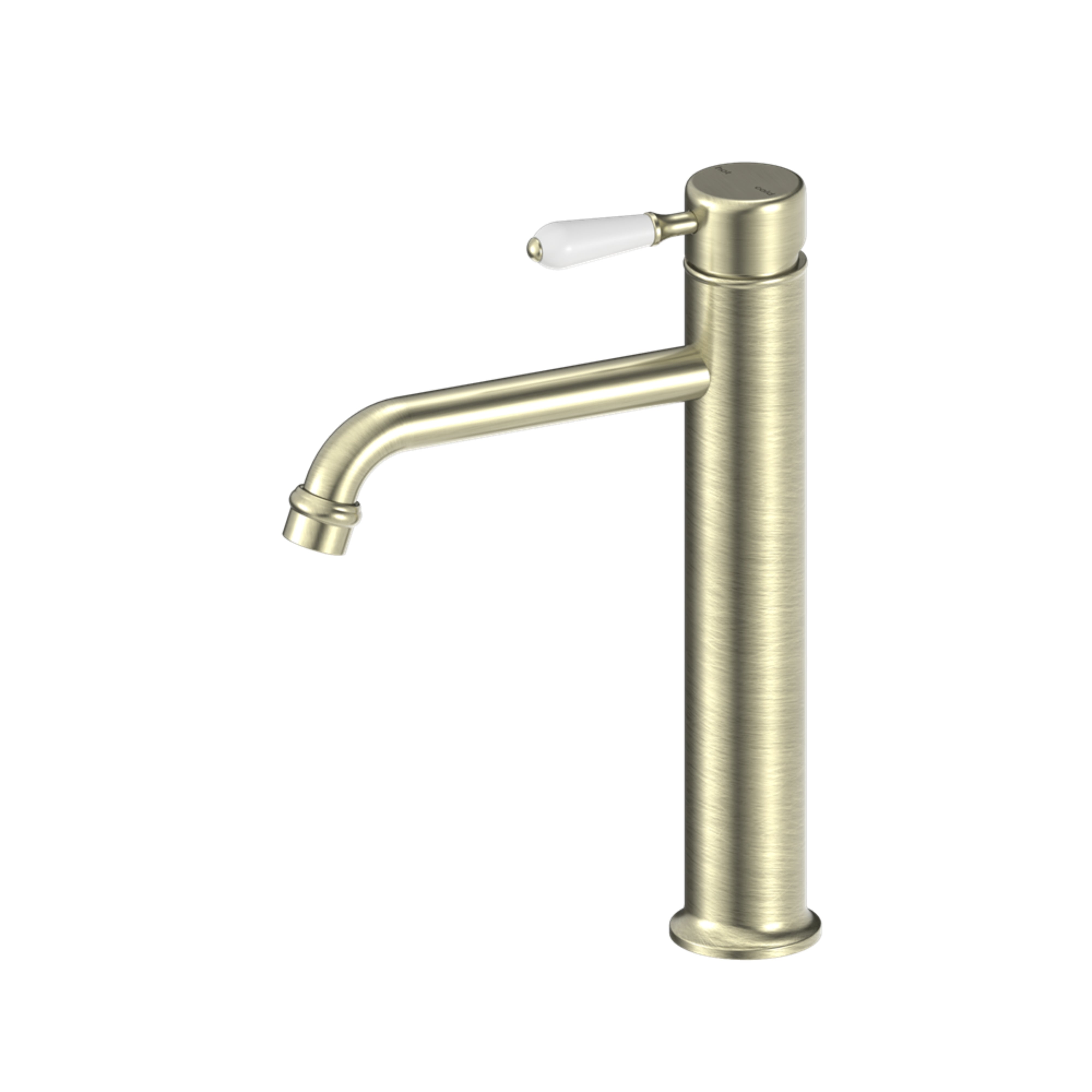 NERO YORK TALL BASIN MIXER WITH WHITE PORCELAIN LEVER 290MM AGED BRASS