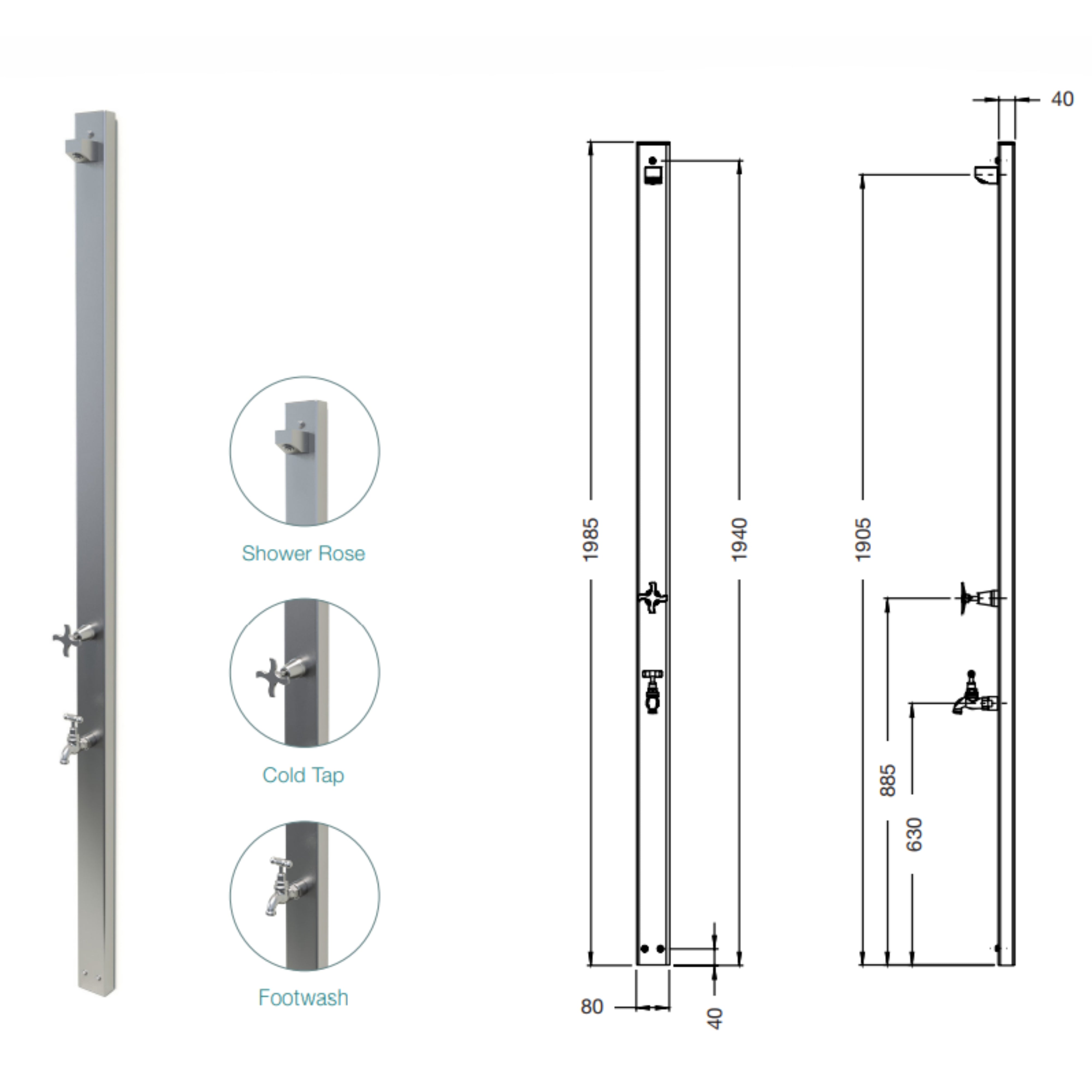 RAINWARE AUSSIE WALL MOUNTED OUTDOOR COLD SHOWER AND FOOTWASH BLACK