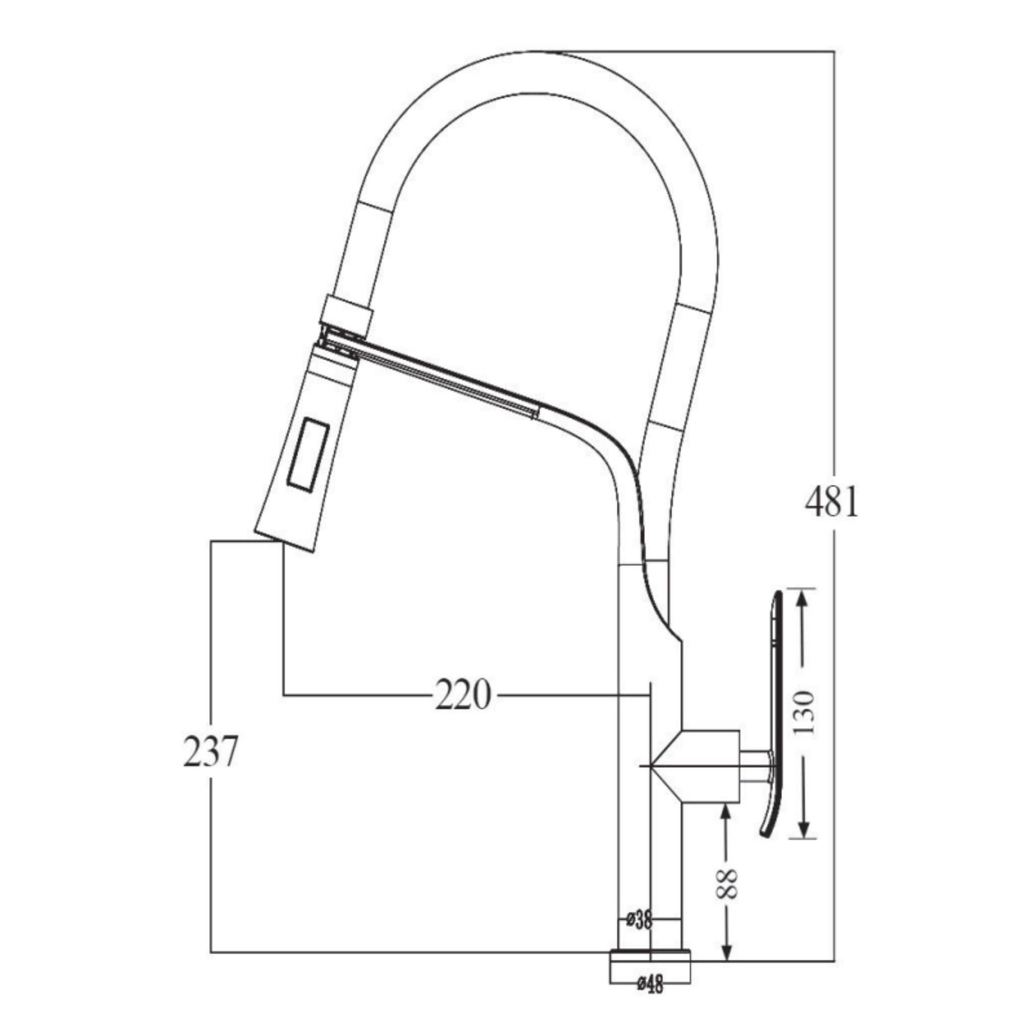 AQUAPERLA PULL OUT KITCHEN MIXER 481MM MATTE BLACK