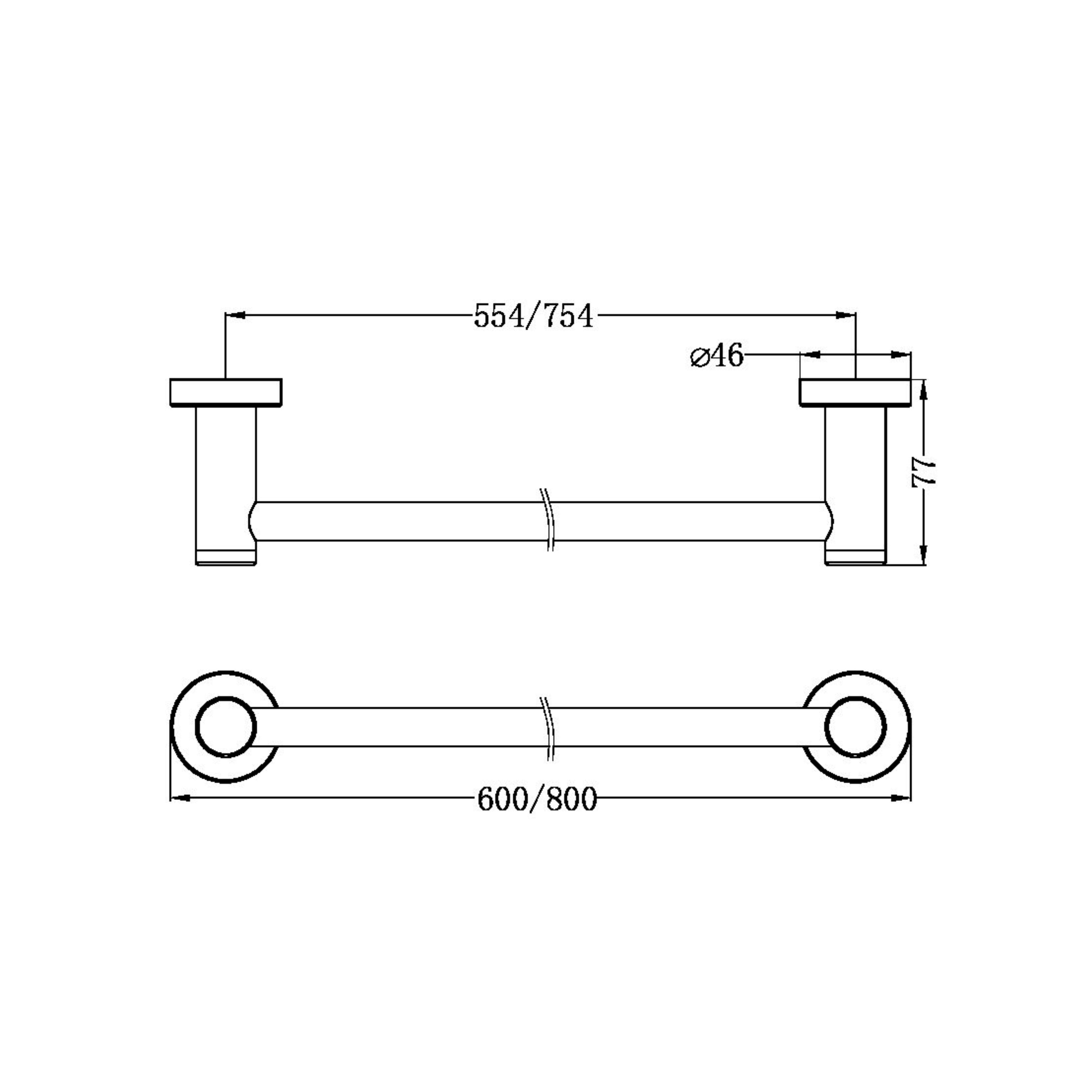 NERO CLASSIC NON-HEATED SINGLE TOWEL RAIL CHROME (AVAILABLE IN 600MM AND 800MM)