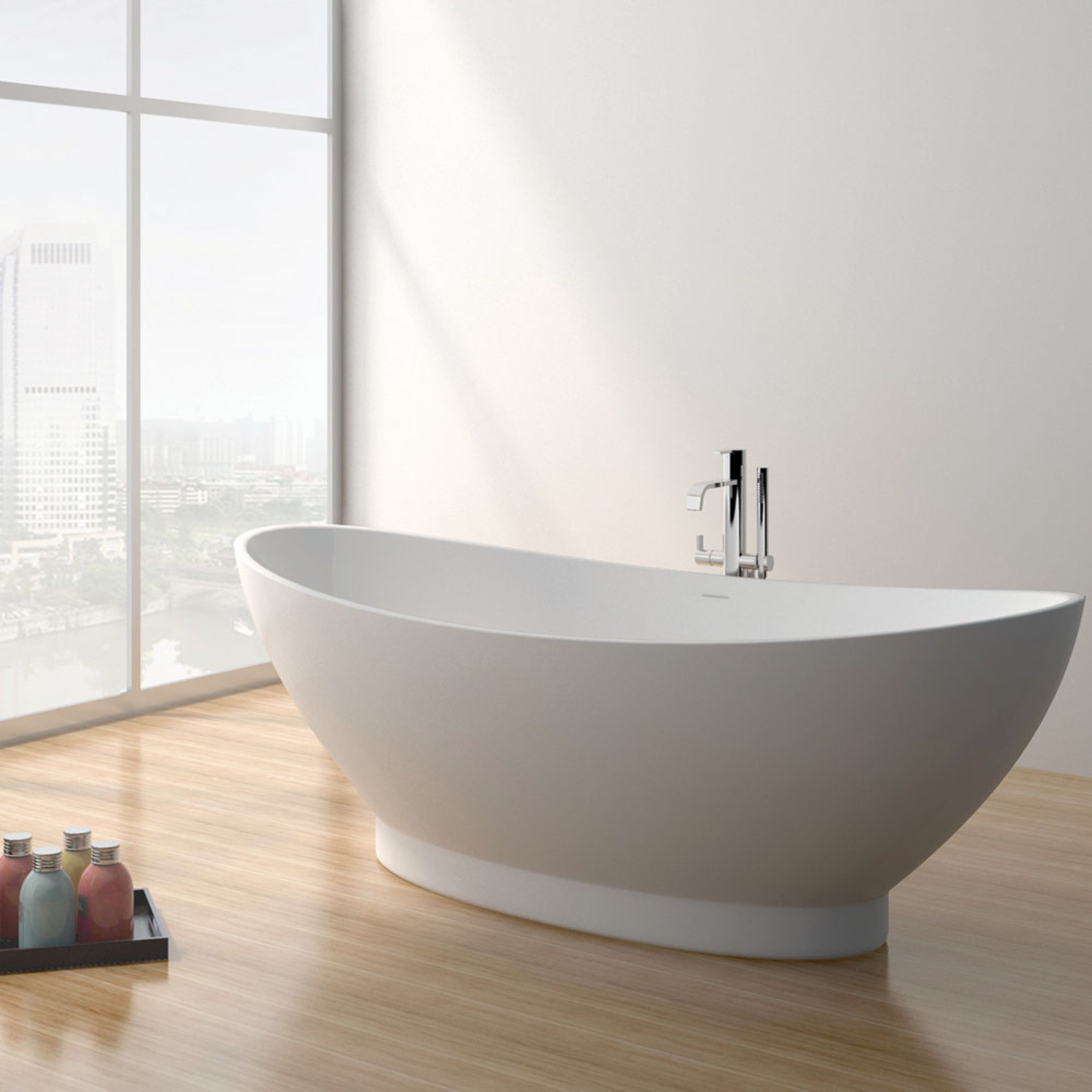 FIENZA ANTONIA SOLID SURFACE FREESTANDING BATHTUB MATTE WHITE 1550MM