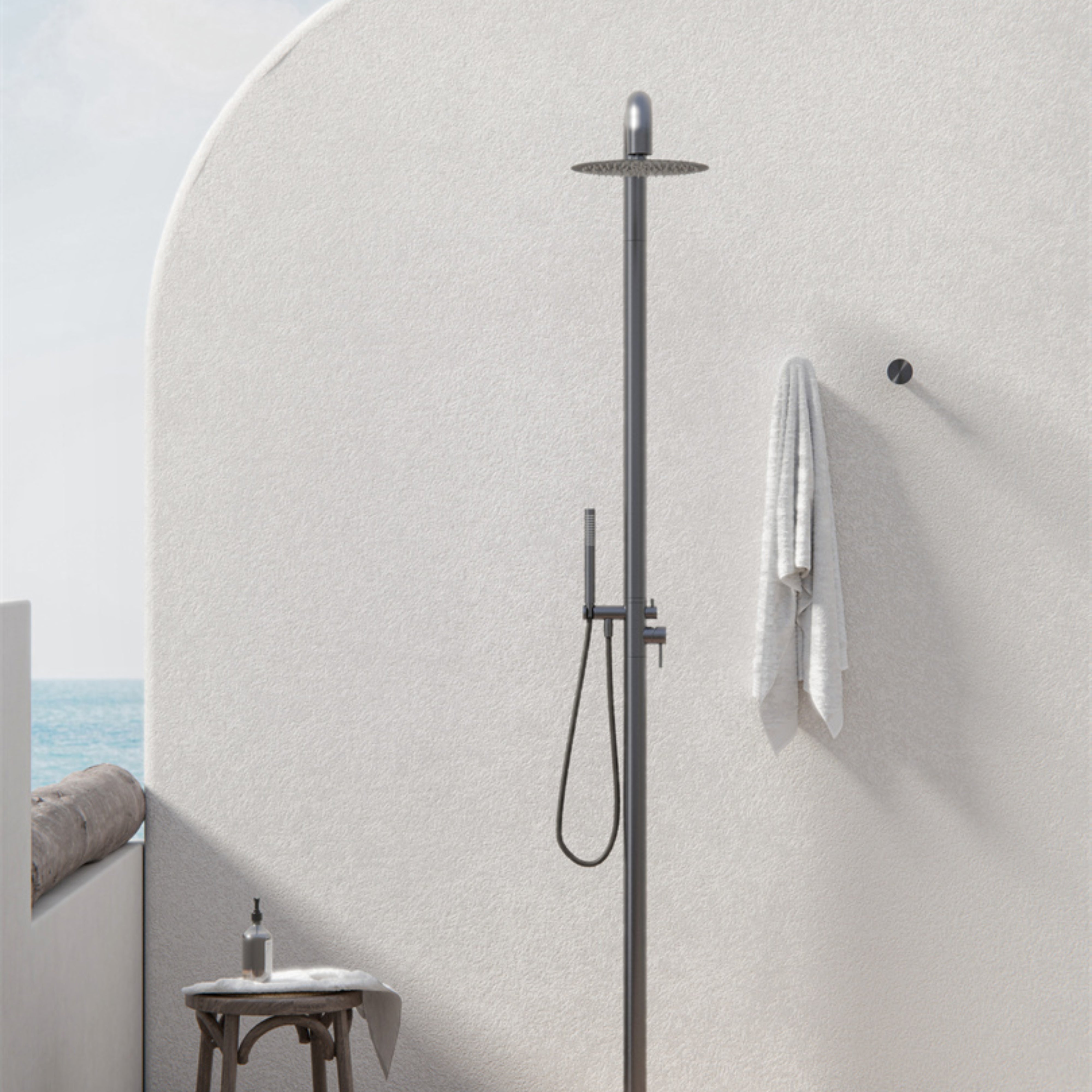 NERO ZEN OUTDOOR FREESTANDING SHOWER COLUMN GRAPHITE