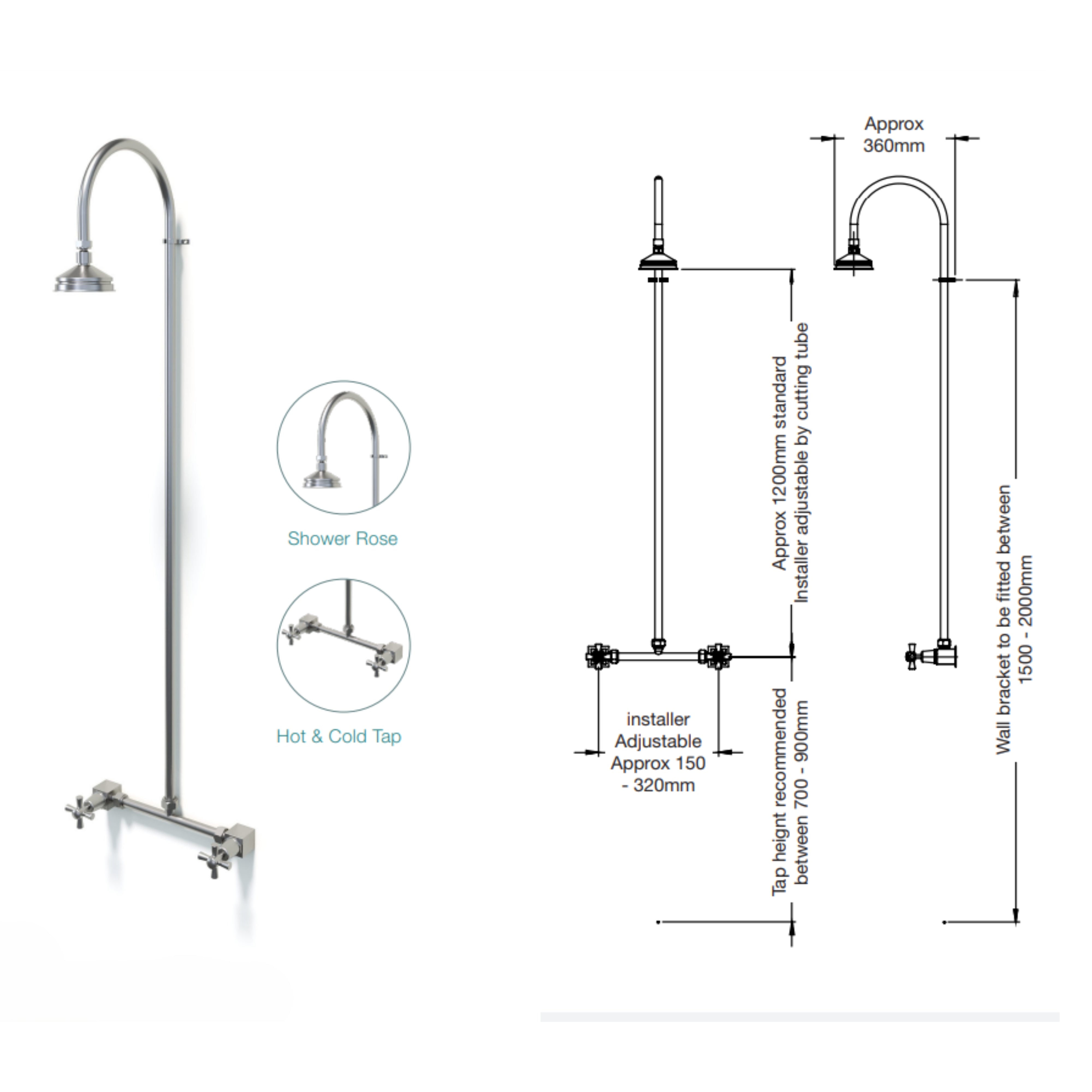 RAINWARE BRIBIE WALL MOUNTED OUTDOOR HOT AND COLD SHOWER STAINLESS STEEL