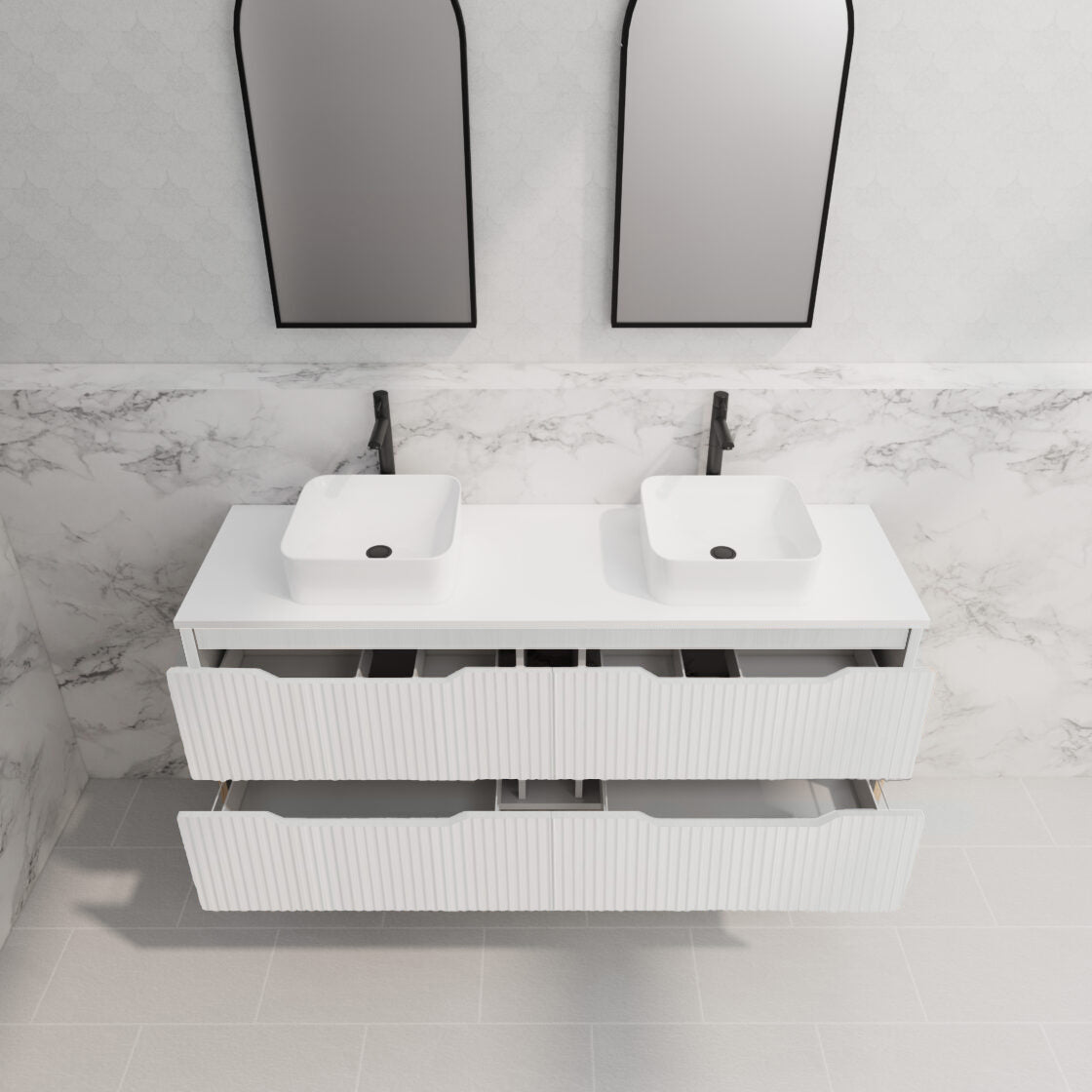 RIVA BALI MATTE WHITE 1500MM DOUBLE BOWL FLOOR STANDING VANITY