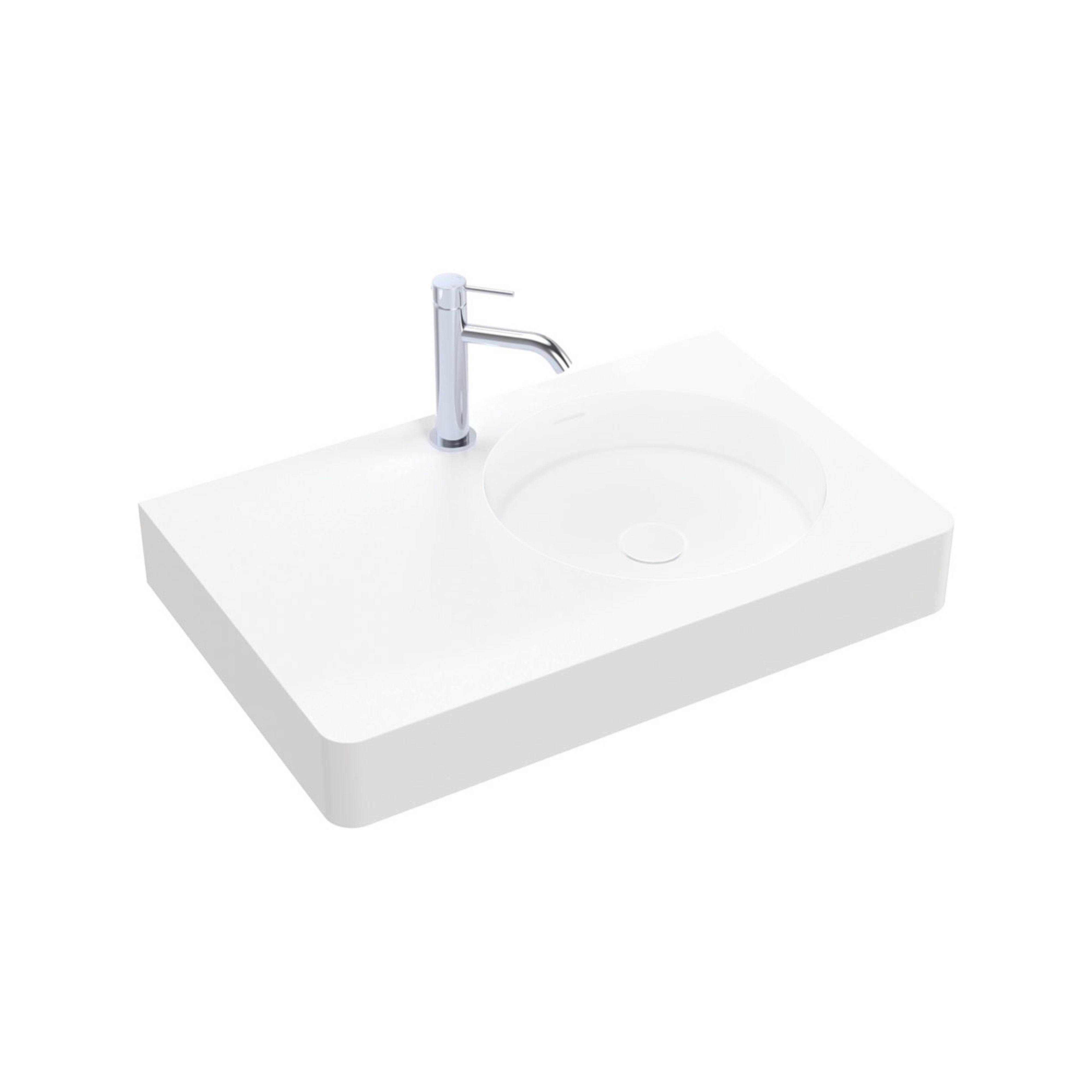 FIENZA ENCANTO SOLID SURFACE WALL HUNG LEFT HAND BASIN WITH TAPHOLE MATTE WHITE 700MM