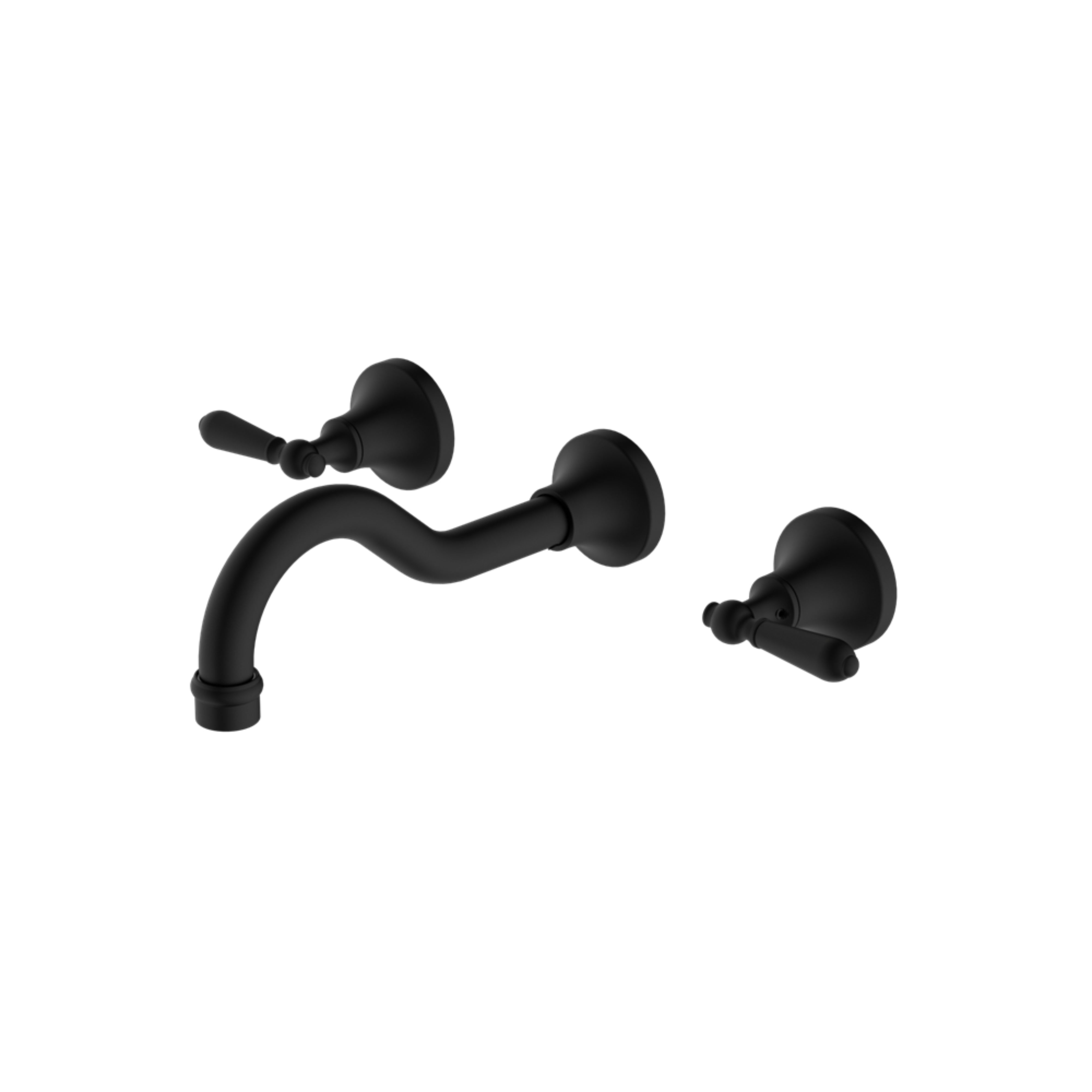 NERO YORK WALL BASIN SET WITH METAL LEVER MATTE BLACK