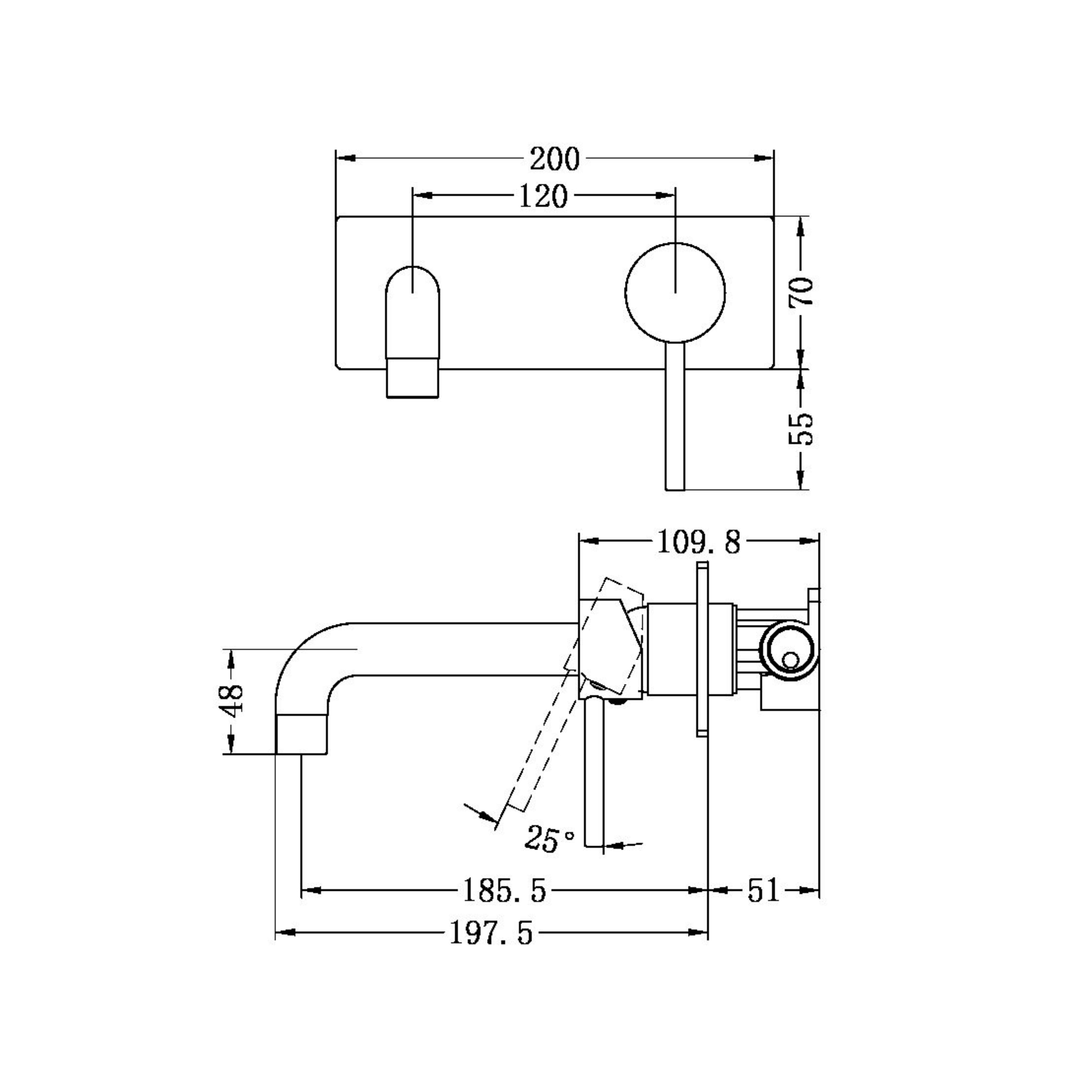 NERO DOLCE WALL BASIN /BATH MIXER 198MM BRUSHED NICKEL