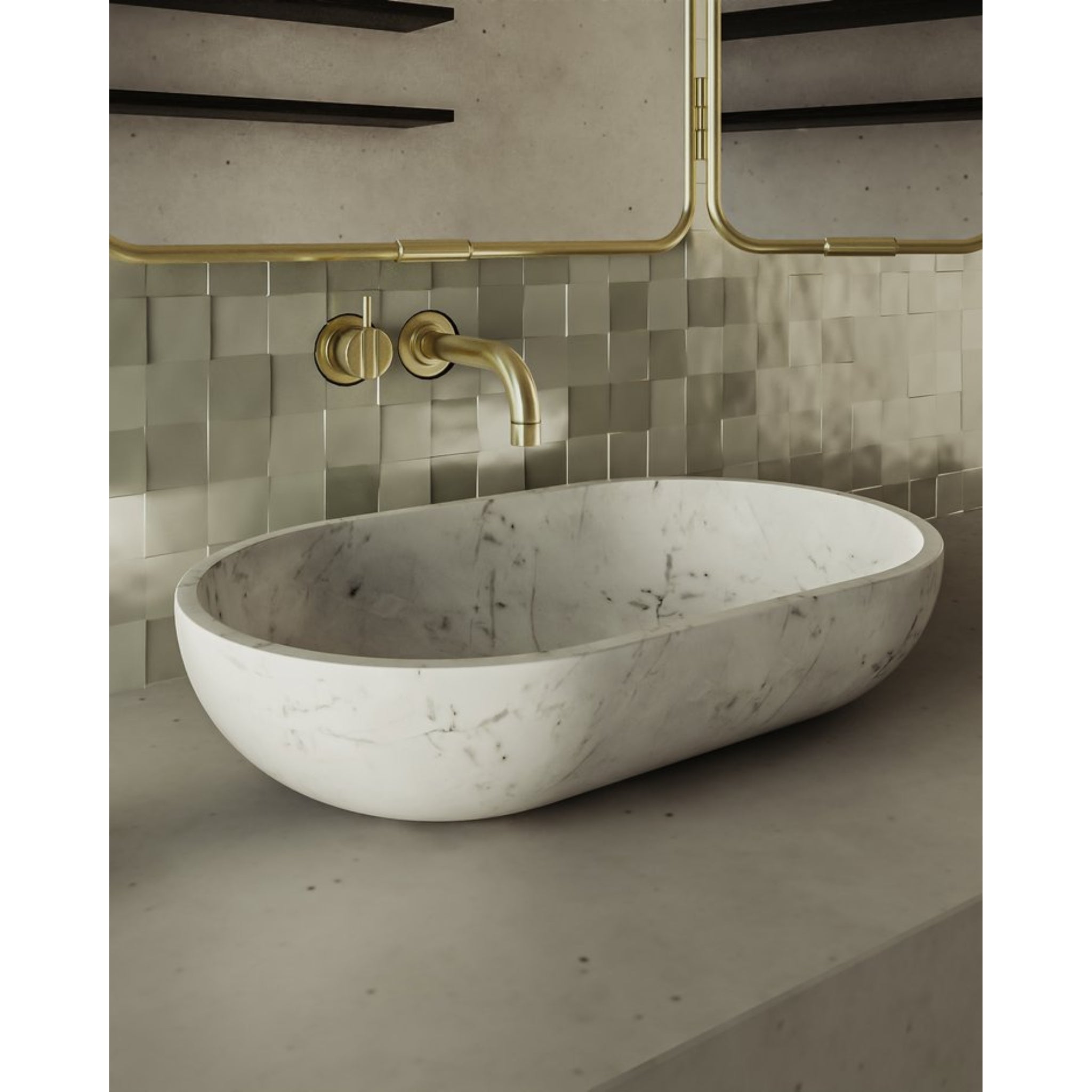 CARVUS VAYU OVAL ABOVE COUNTER MARBLE BASIN ANDHI WHITE 482MM