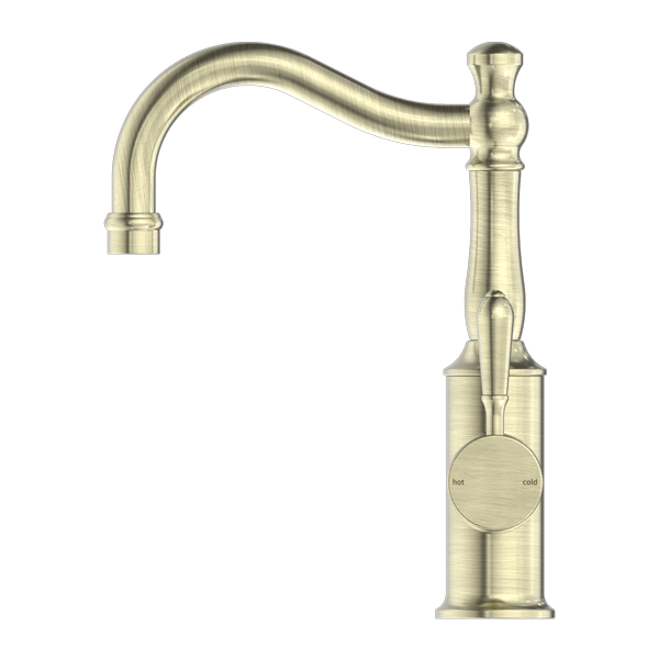 NERO YORK BASIN MIXER WITH METAL LEVER 265MM AGED BRASS