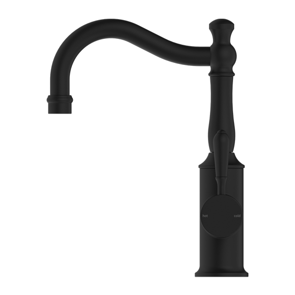 NERO YORK BASIN MIXER WITH METAL LEVER 265MM MATTE BLACK