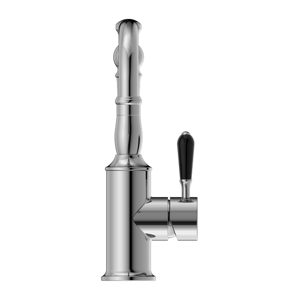 NERO YORK BASIN MIXER WITH BLACK PORCELAIN LEVER 265MM CHROME