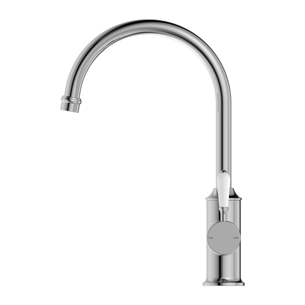 NERO YORK KITCHEN MIXER WITH WHITE PORCELAIN LEVER 347MM CHROME