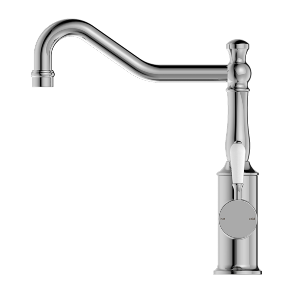 NERO YORK KITCHEN MIXER WITH WHITE PORCELAIN LEVER 265MM CHROME