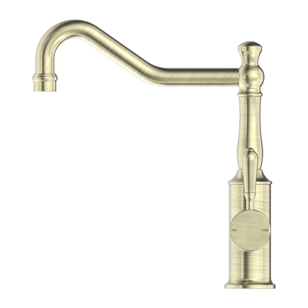 NERO YORK KITCHEN MIXER WITH METAL LEVER 265MM AGED BRASS