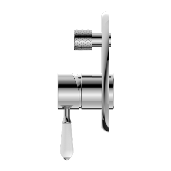 NERO YORK SHOWER MIXER DIVERTER WITH WHITE PORCELAIN LEVER 160MM CHROME